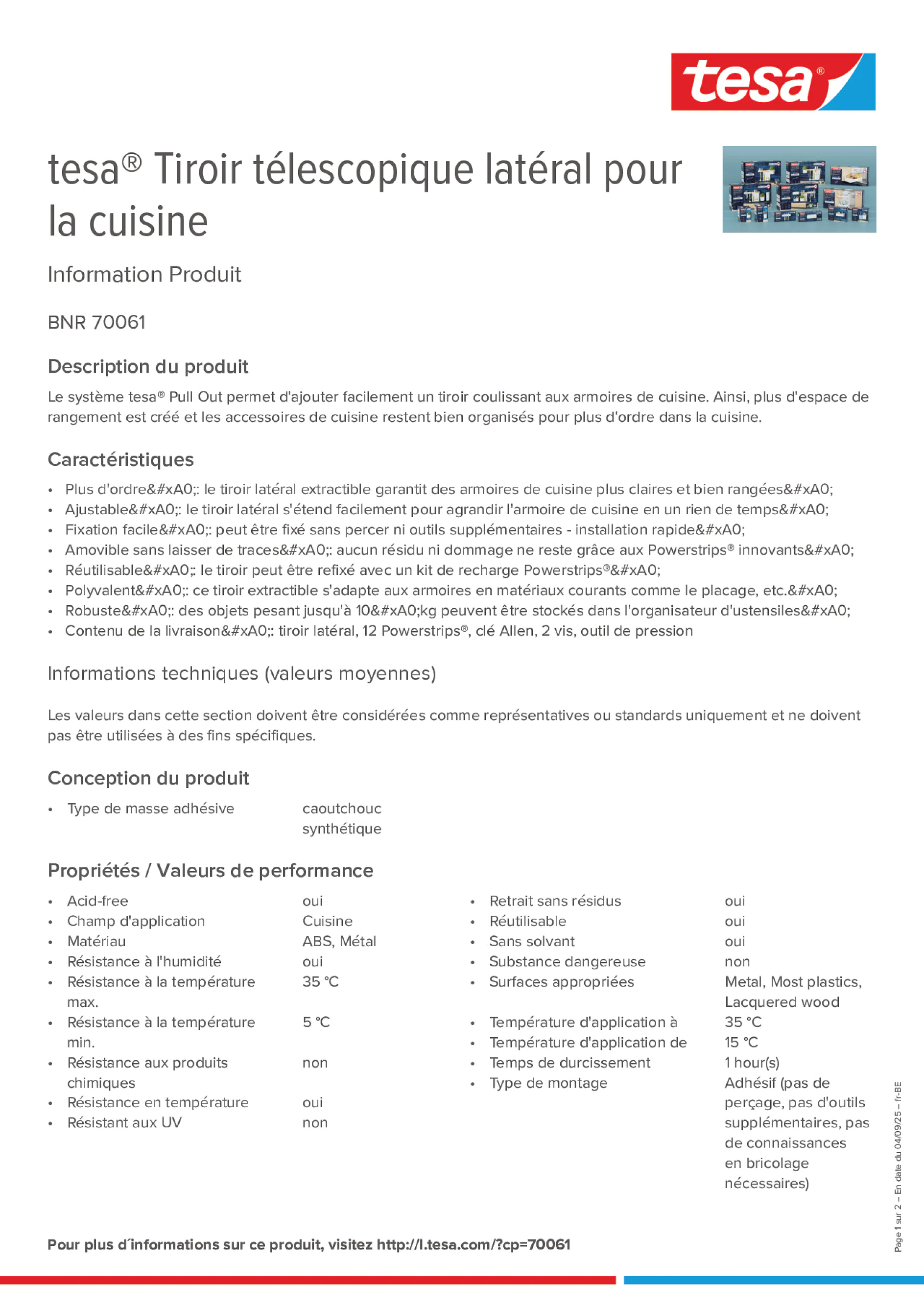 Product information_tesa® 70061_fr-BE_nl-BE Product information_tesa® 70061_fr-BE_nl-BE