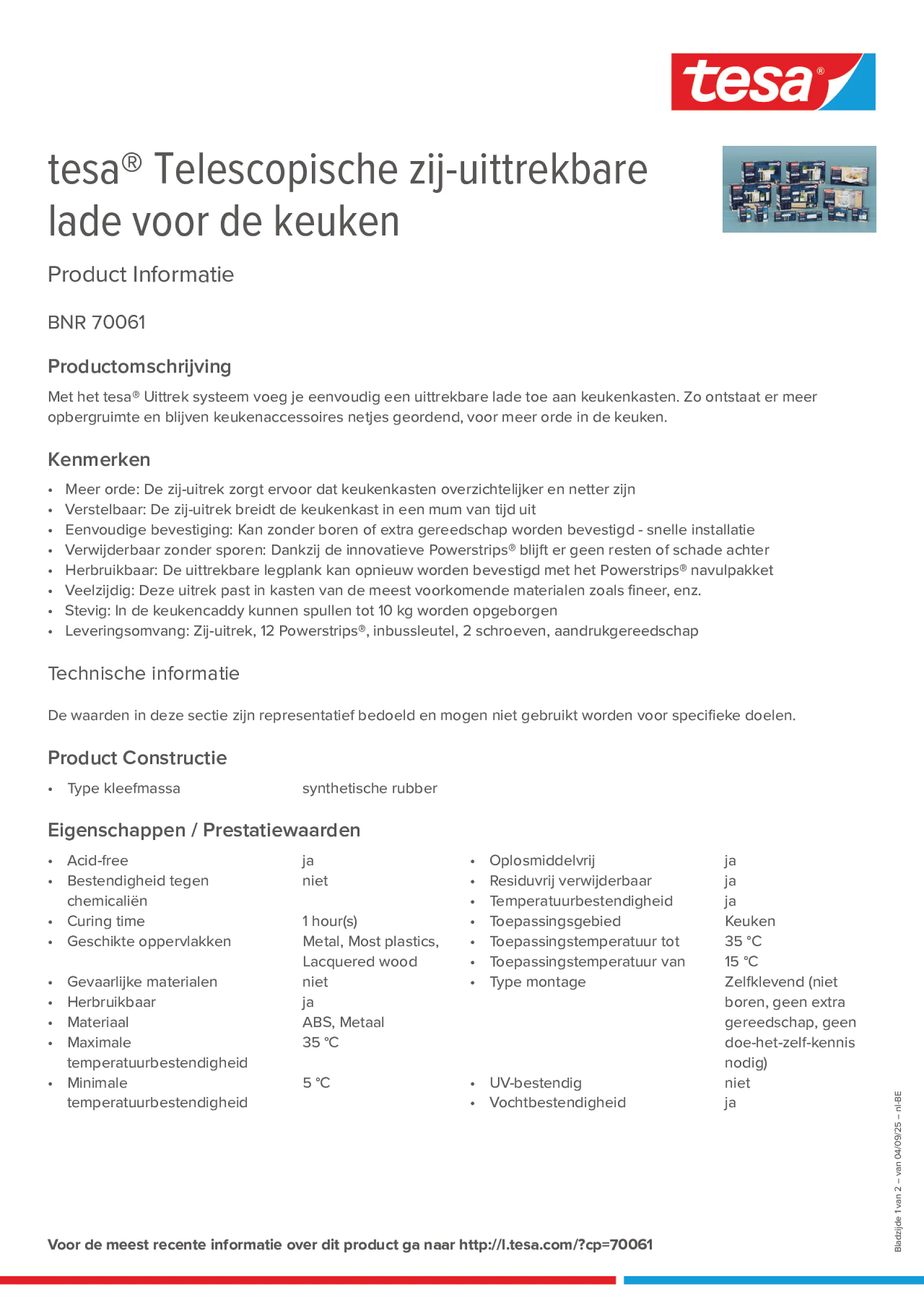 Product information_tesa® 70061_fr-BE_nl-BE Product information_tesa® 70061_fr-BE_nl-BE