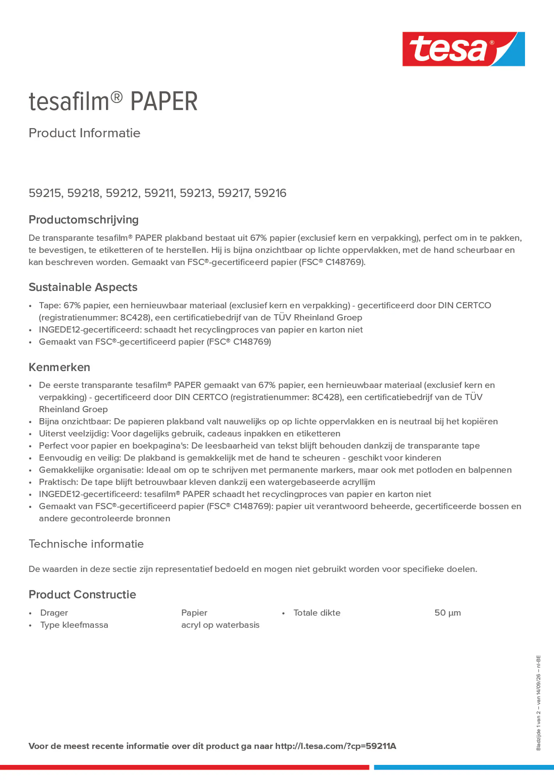 Product information_tesafilm® 59211A_fr-BE_nl-BE