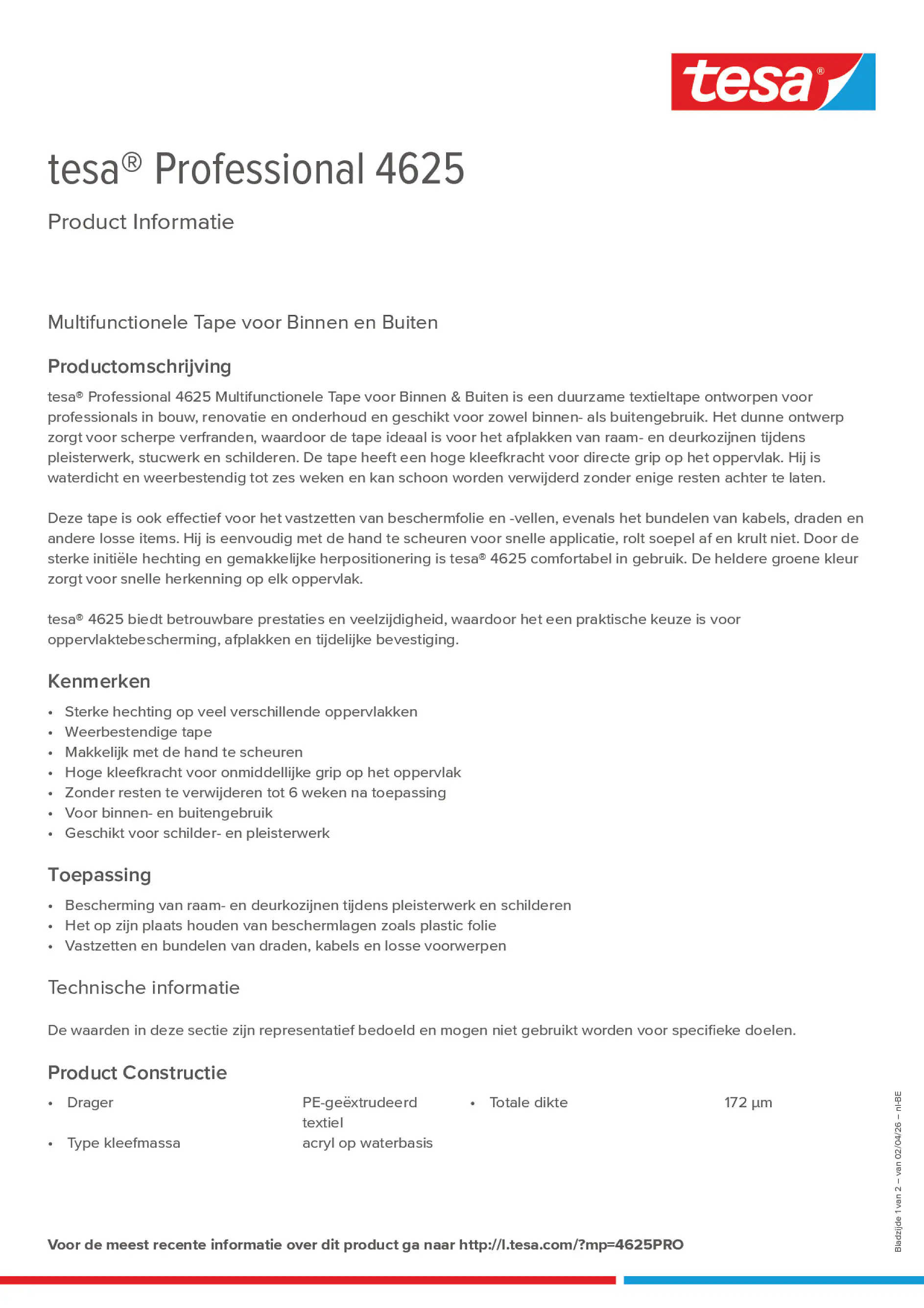 Product information_tesa® Professional 04625_fr-BE_nl-BE