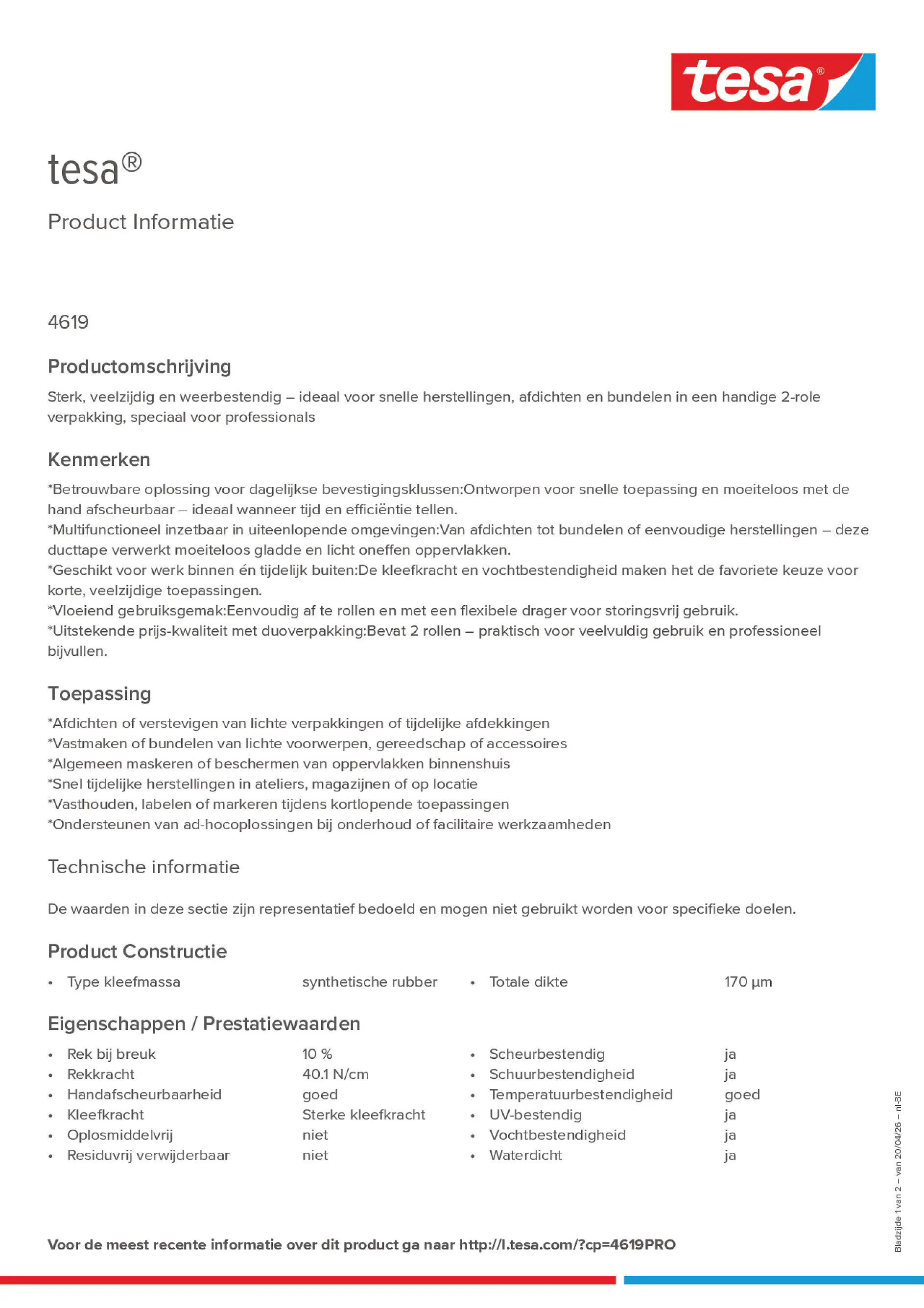 Product information_tesa® 4619PRO_fr-BE_nl-BE