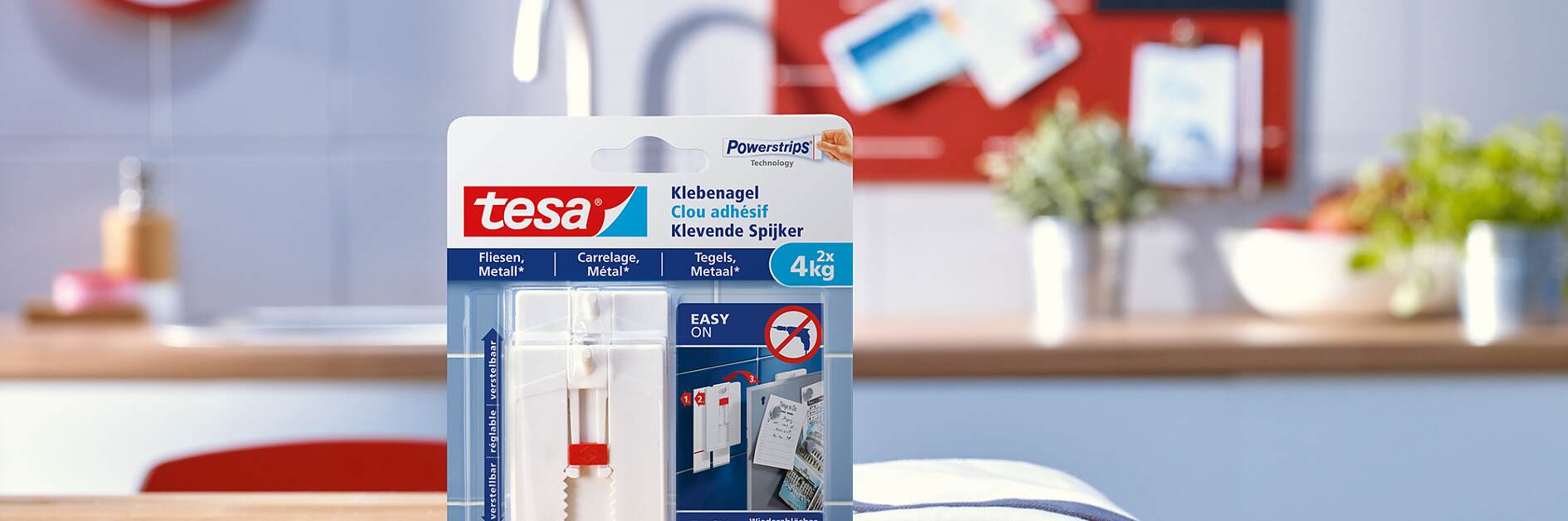 How to use the tesa® Adjustable Adhesive Nail for Tiles & Metal 4kg.