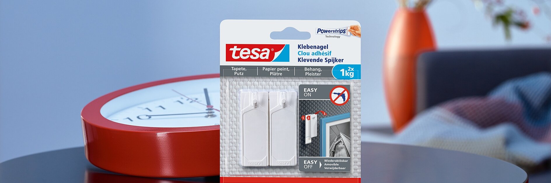 Zo gebruik je de tesa Klevende Spijker behang 1kg.