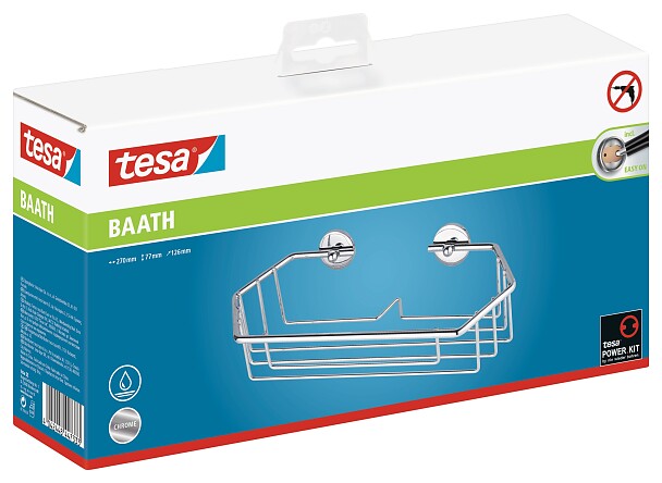 tesa® Luup dubbele handdoekhouder, verchroomd metaal, zelfklevend, 50