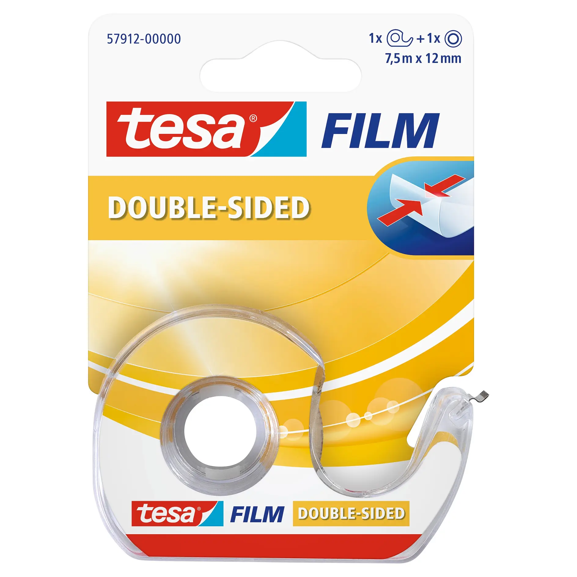 [en-en] 1 x tesafilm Double-Sided 7,5m x 12mm + Disposable Dispenser, Hanging Card