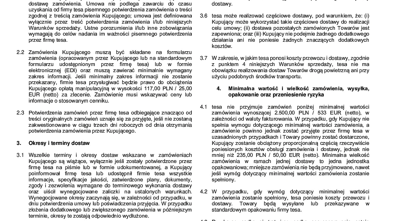 Warunki sprzedaży i dostaw PL