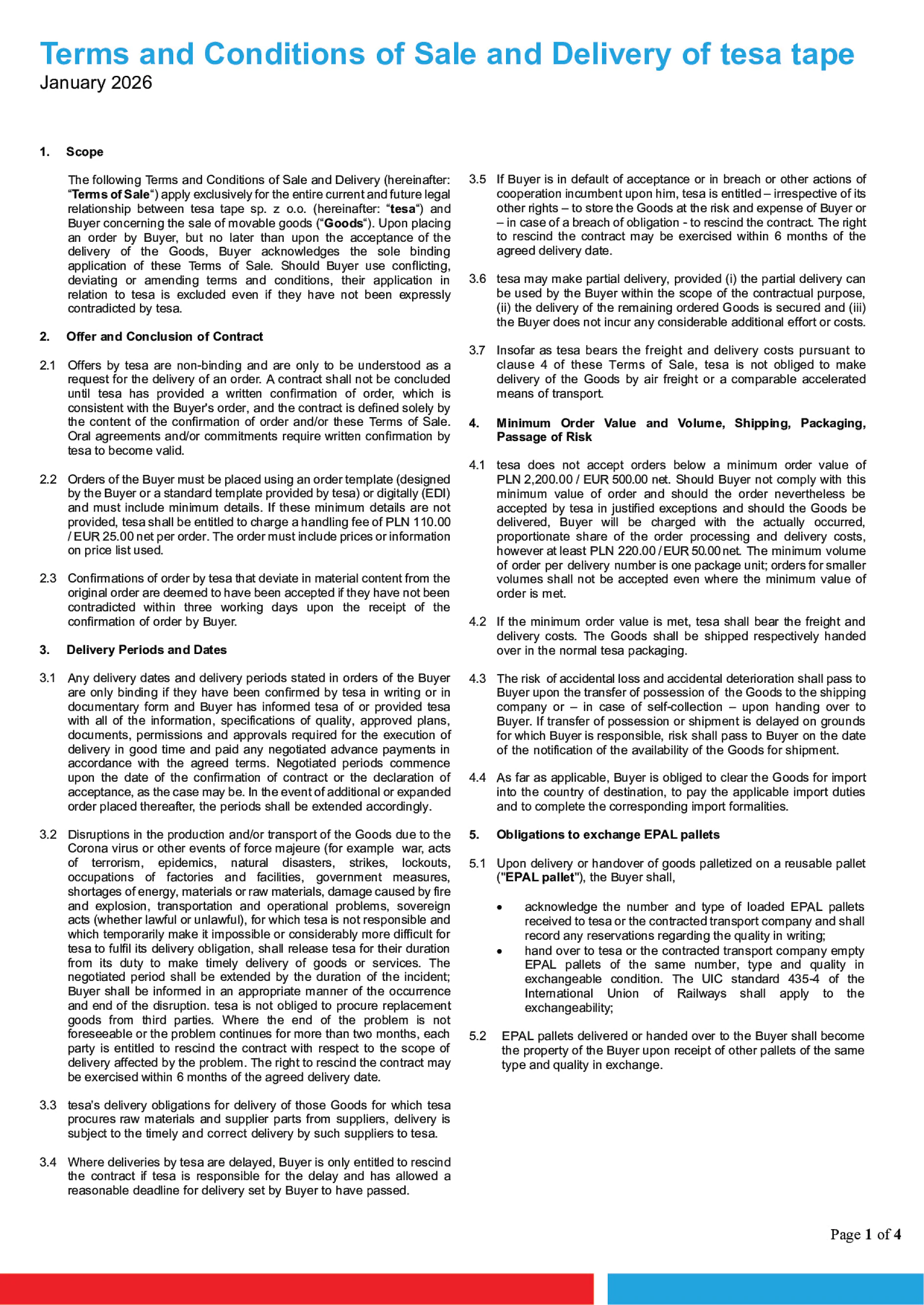 Terms and Conditions of Sale and Delivery of tesa tape