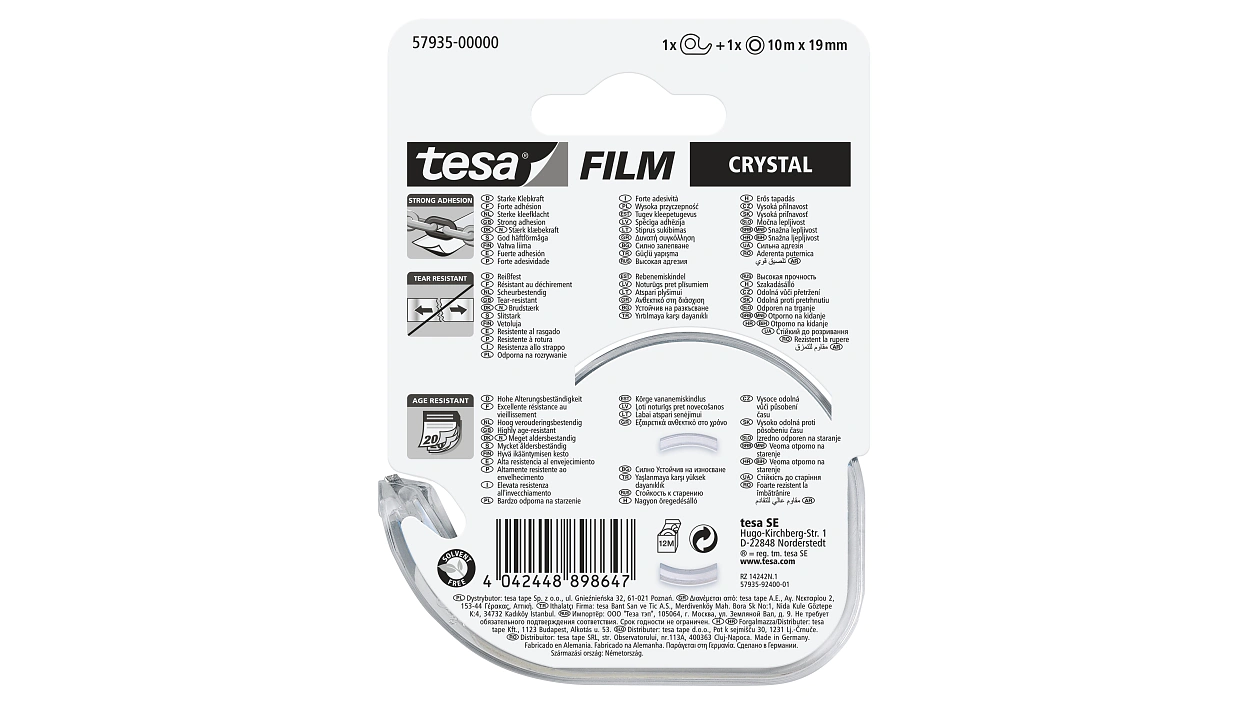 [en-en] 1 x tesafilm Crystal 10m x 19mm + Disposable Dispenser, Hanging Card