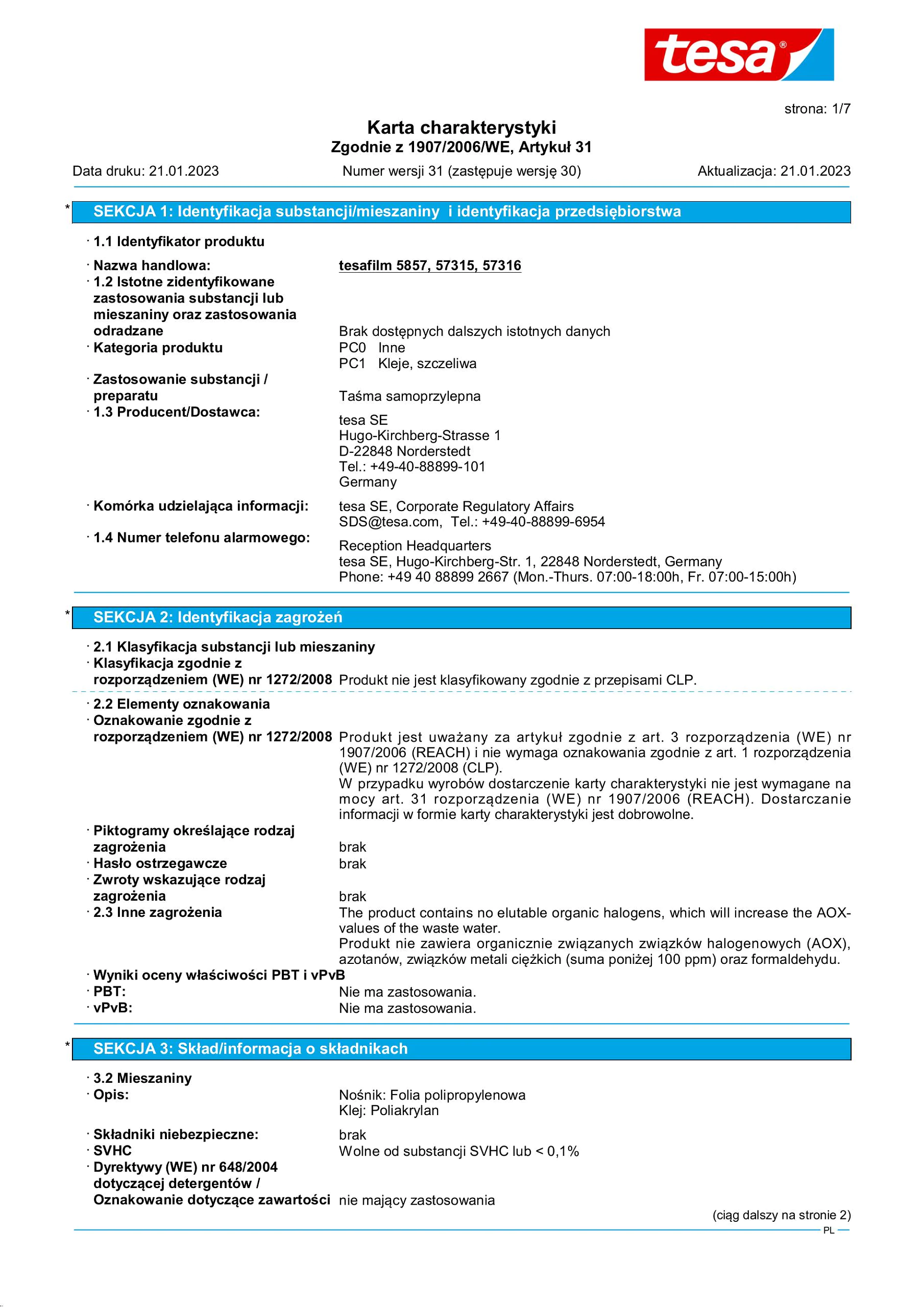 Safety data sheet_tesafilm® 57315_pl-PL_v31