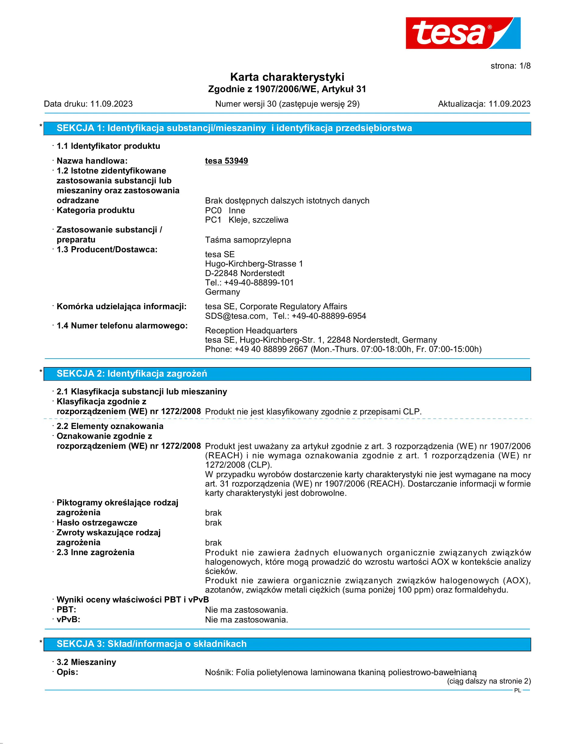 Safety data sheet_tesa® 53949_pl-PL_v30