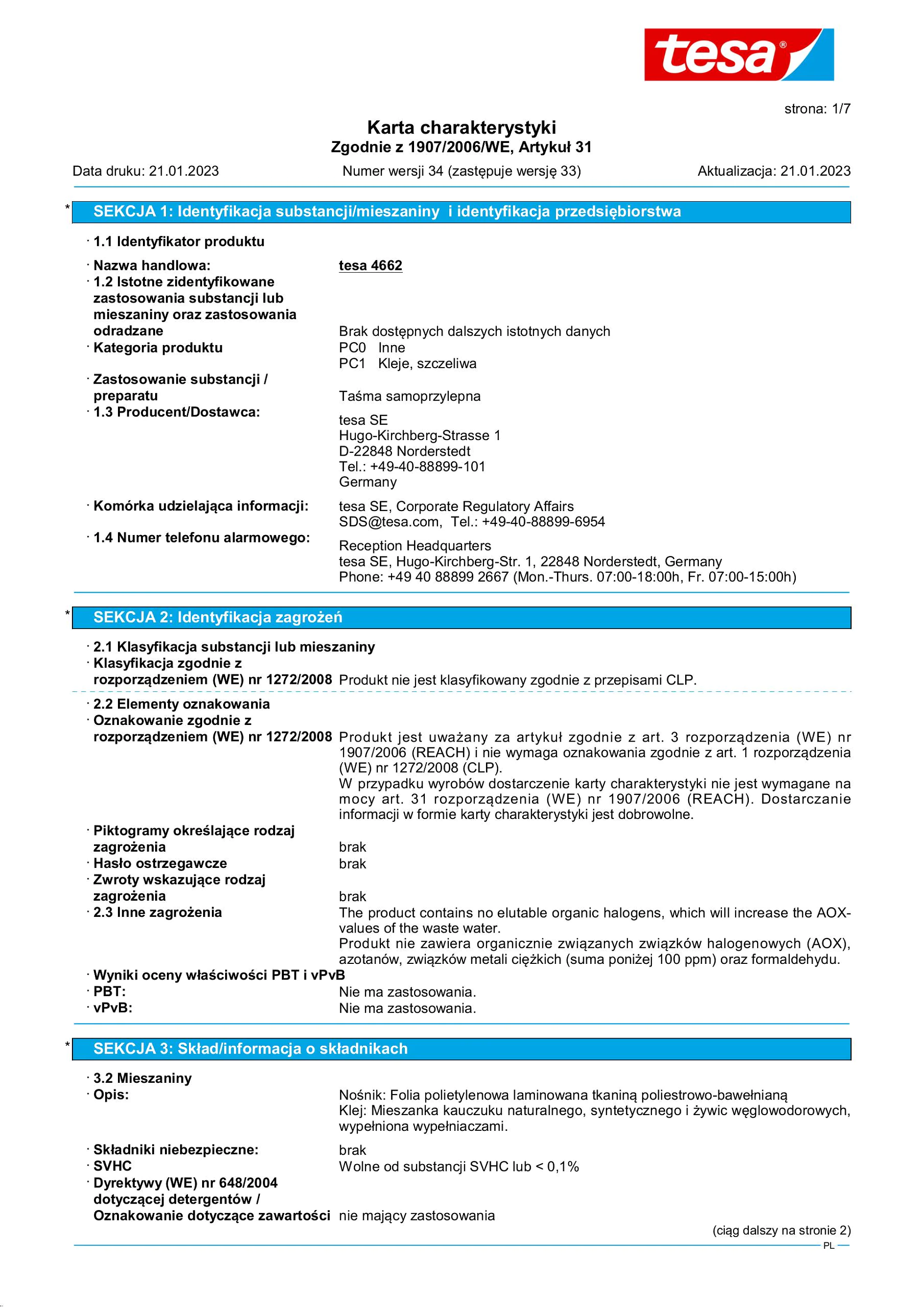 Safety data sheet_tesa® Professional 4662_pl-PL_v34