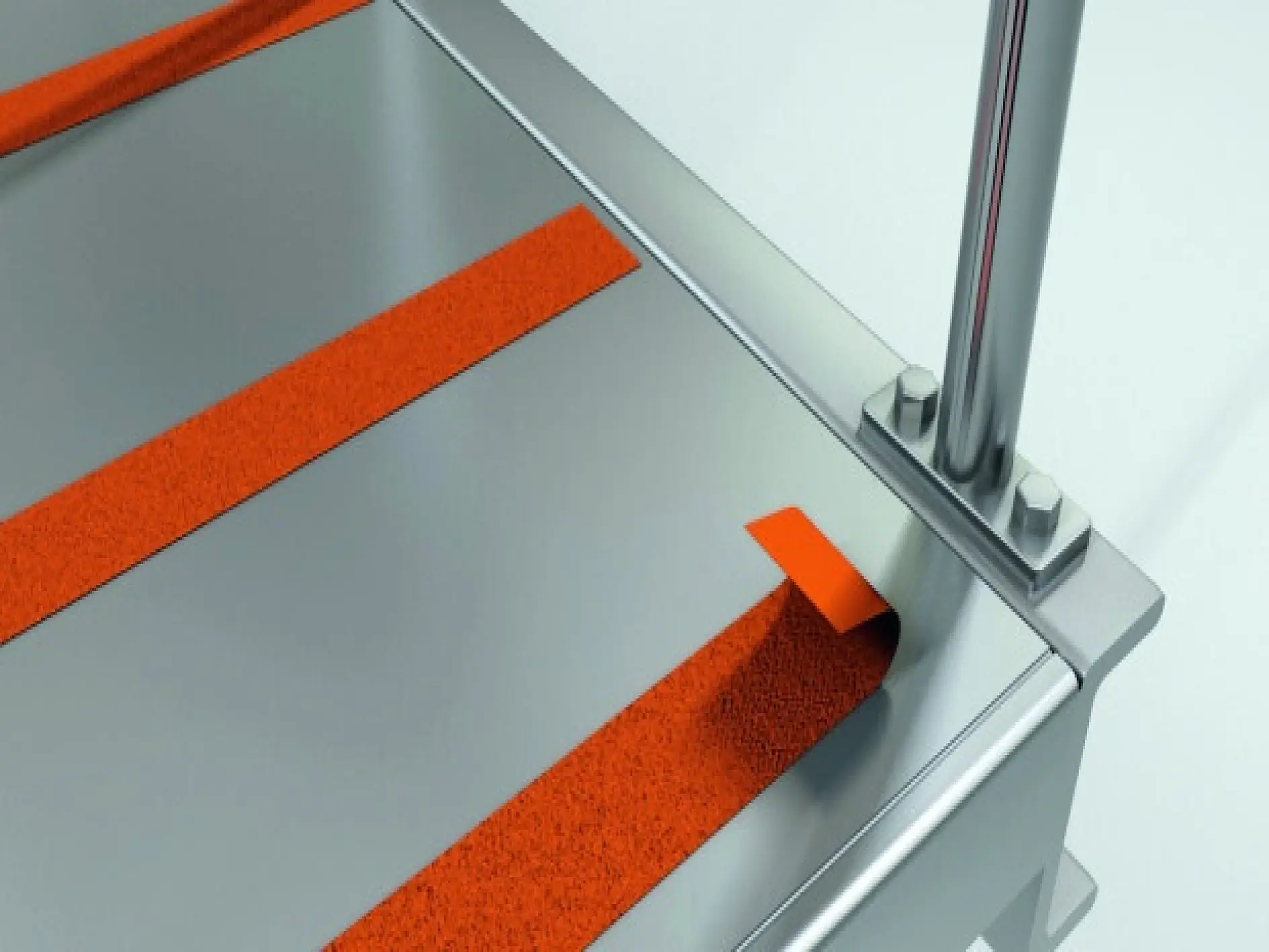 metal surface with red anti-slip strips and a chrome vertical pole mounted on the corner, set in a clean indoor environment (This text has been generated by AI)