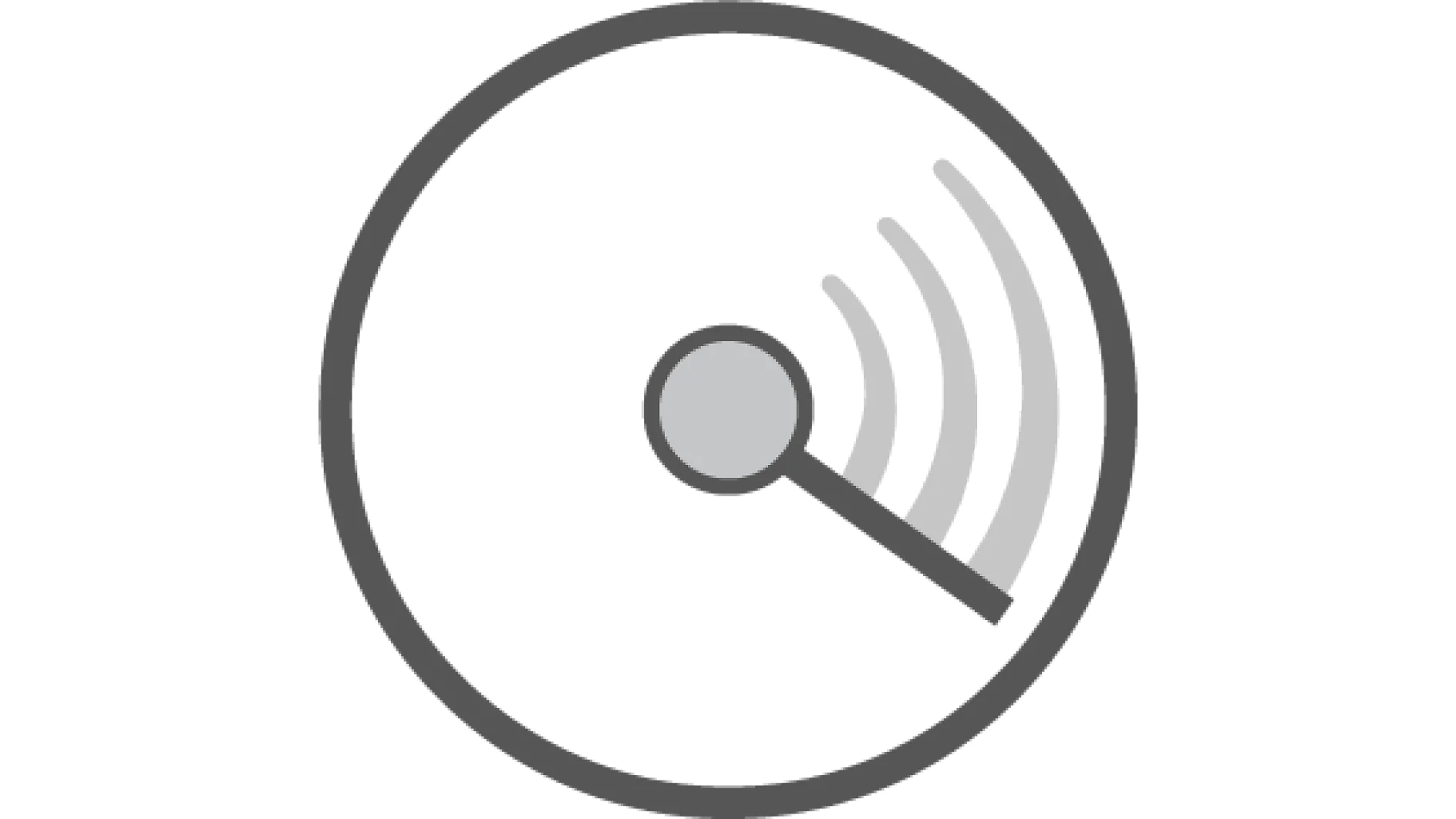 Ilustração de um pião circular cinza com um cabo de fita tesa dentro de um anel. Três linhas cinza claras se estendem do cabo de fita tesa, sugerindo movimento ou vibração. O design é simples, com um esquema de cores monocromático. (This text has been generated by AI)