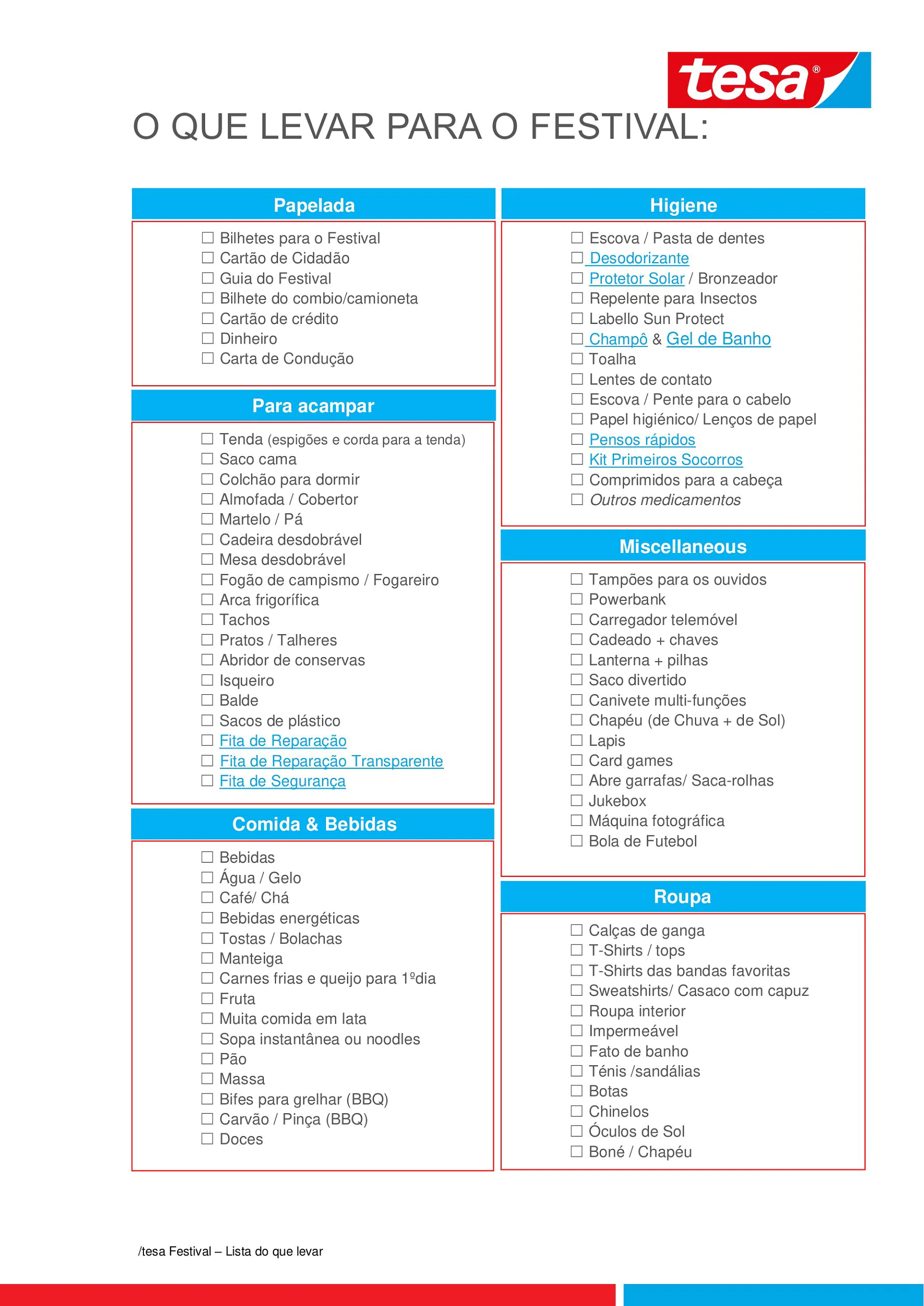 Lista de embalagem