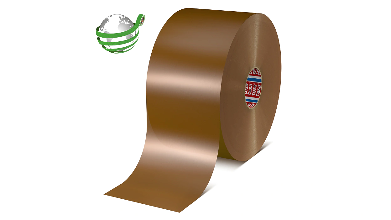 tesa-ID-60416-Recycled-PET-packaging-tape-brown-1000-150-with-marker