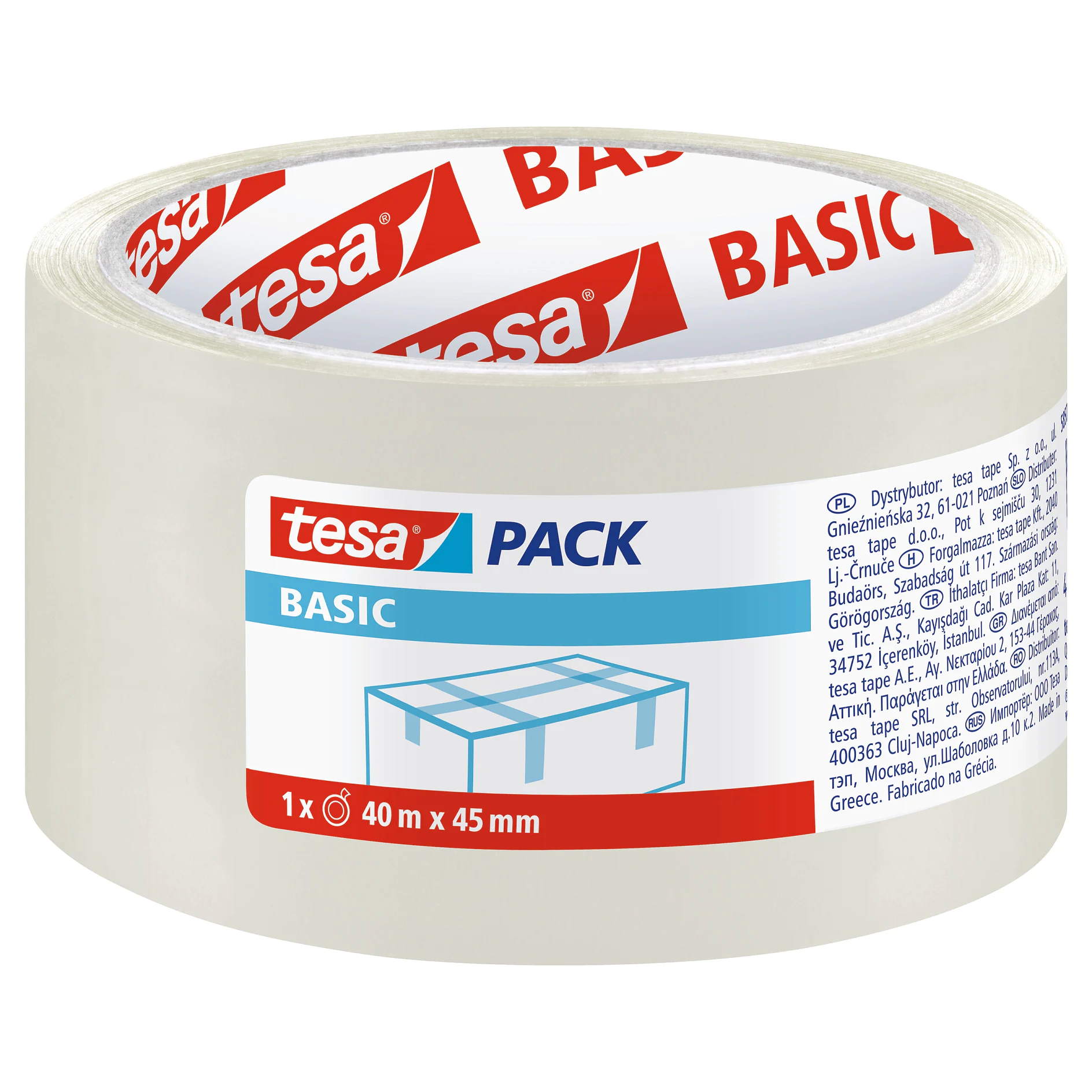 [en-en] tesa BASIC packaging tape, 40m x 45mm, transparent