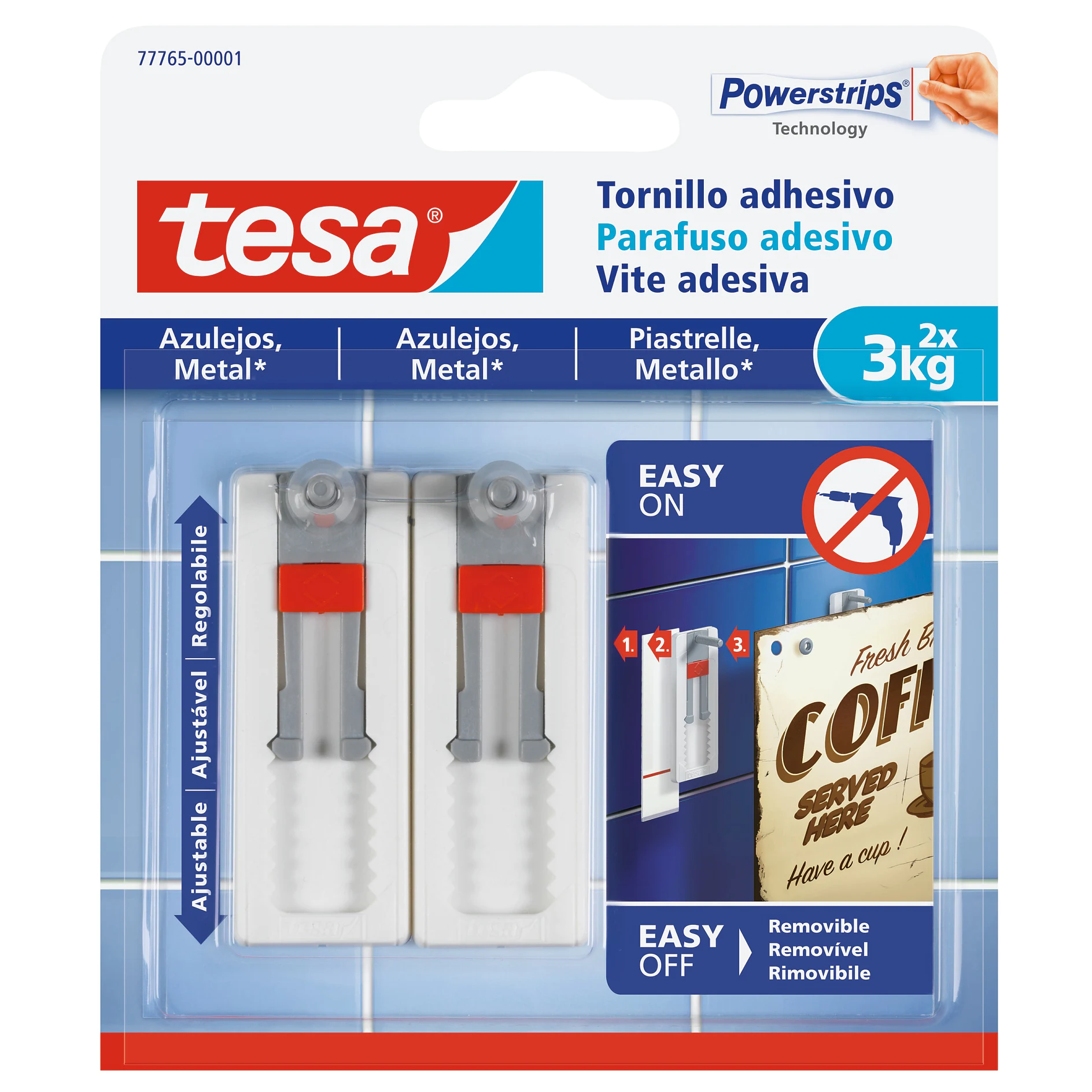 [en-en] tesa Smart Mounting System ADHESIVE SCREW ADJUST 3KG TILES BLIST