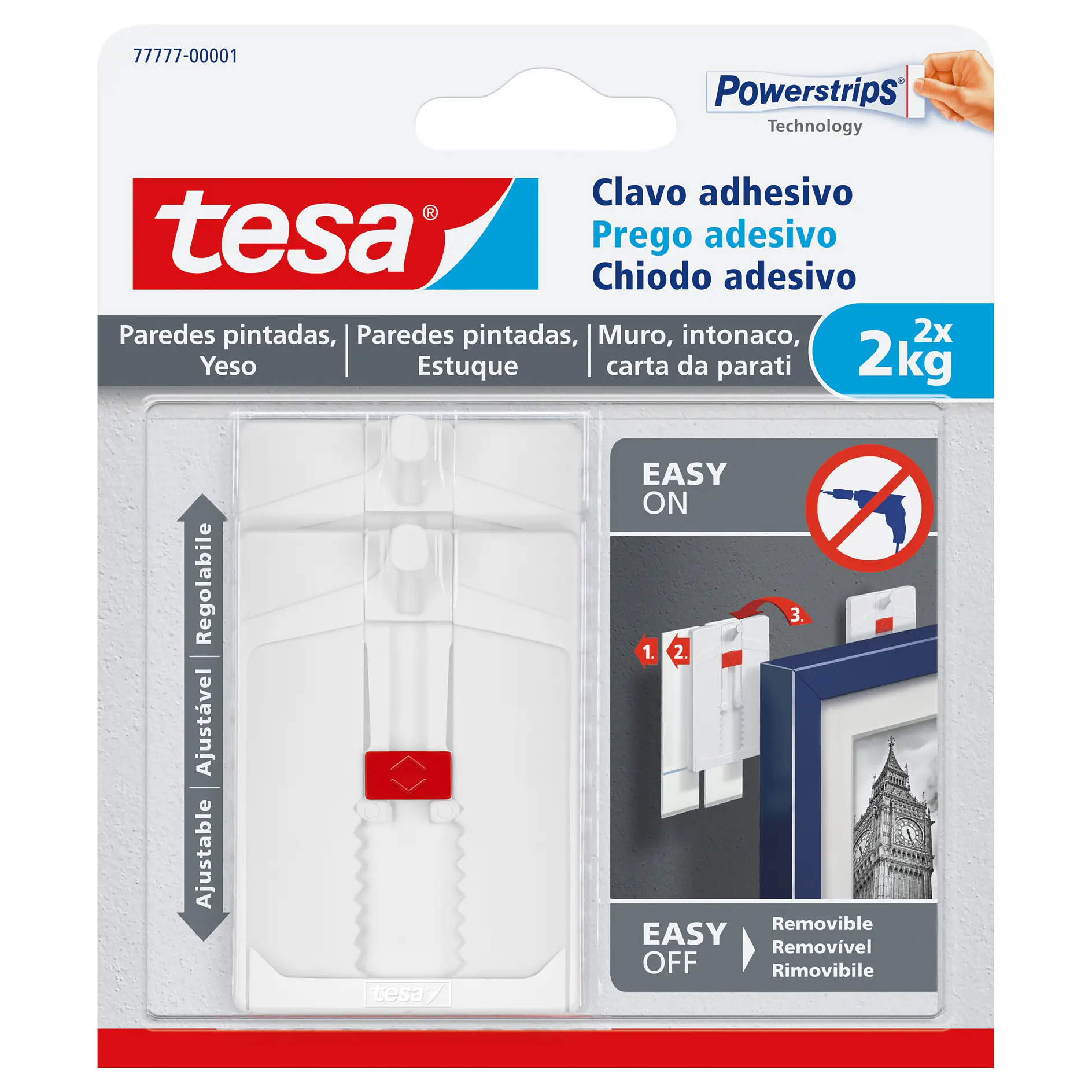 tesa adhesive wall hook for painted walls and plaster, holds up to 2kg, includes removable Powerstrips for easy application and removal (This text has been generated by AI)