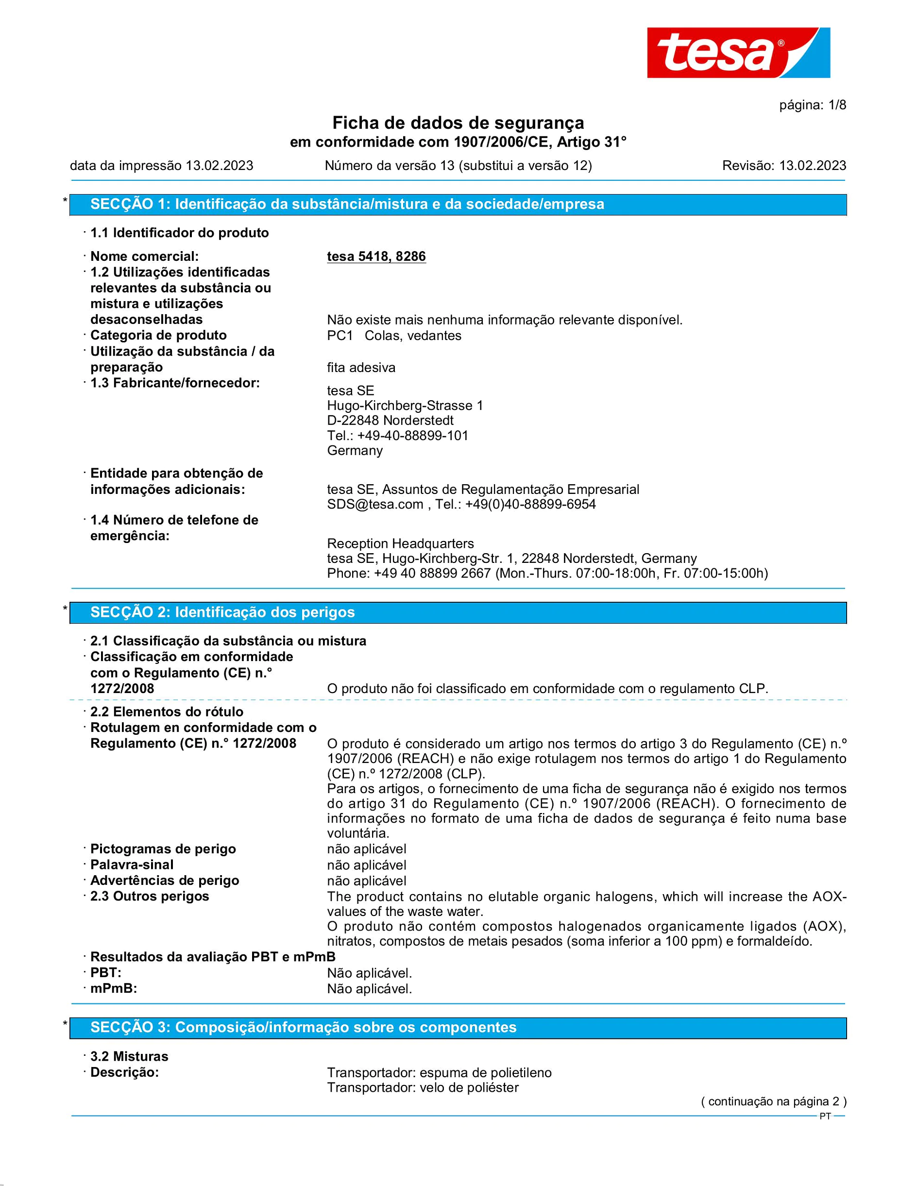Safety data sheet_tesamoll® 05418_pt-PT_v13