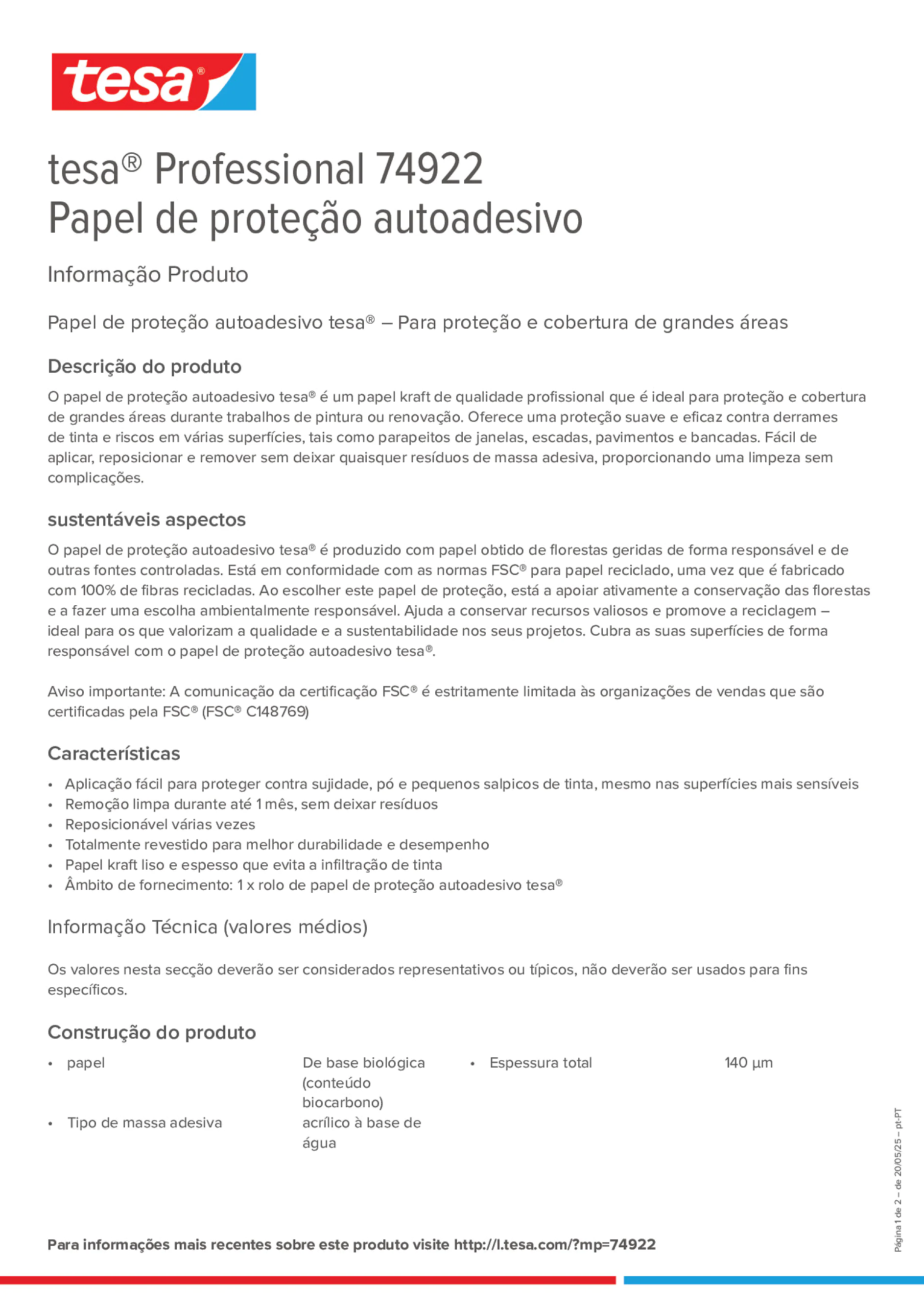 Product information_tesa® Professional 74922_pt-PT