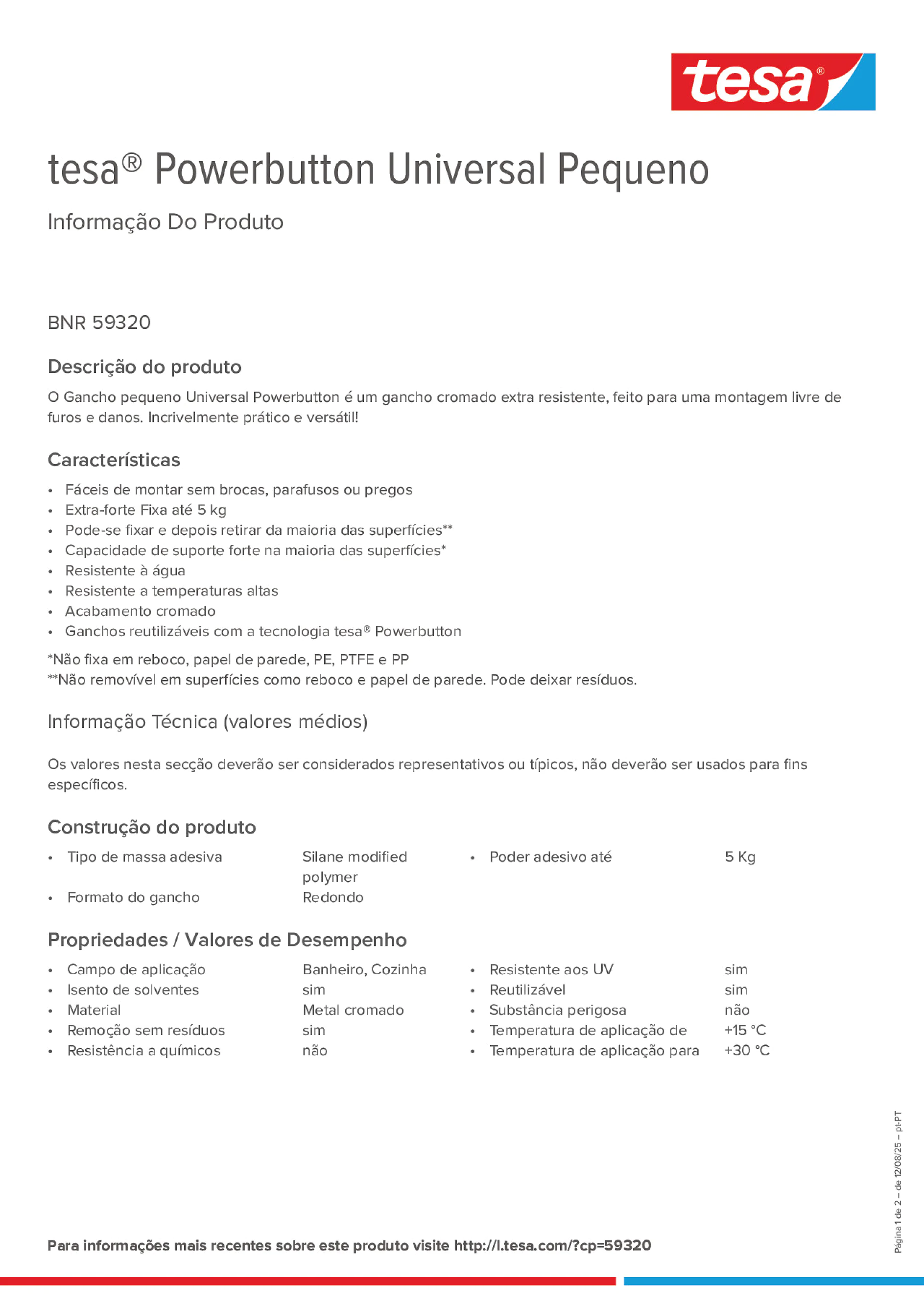 Product information_tesa® Powerbutton 59320_pt-PT Product information_tesa® Powerbutton 59320_pt-PT