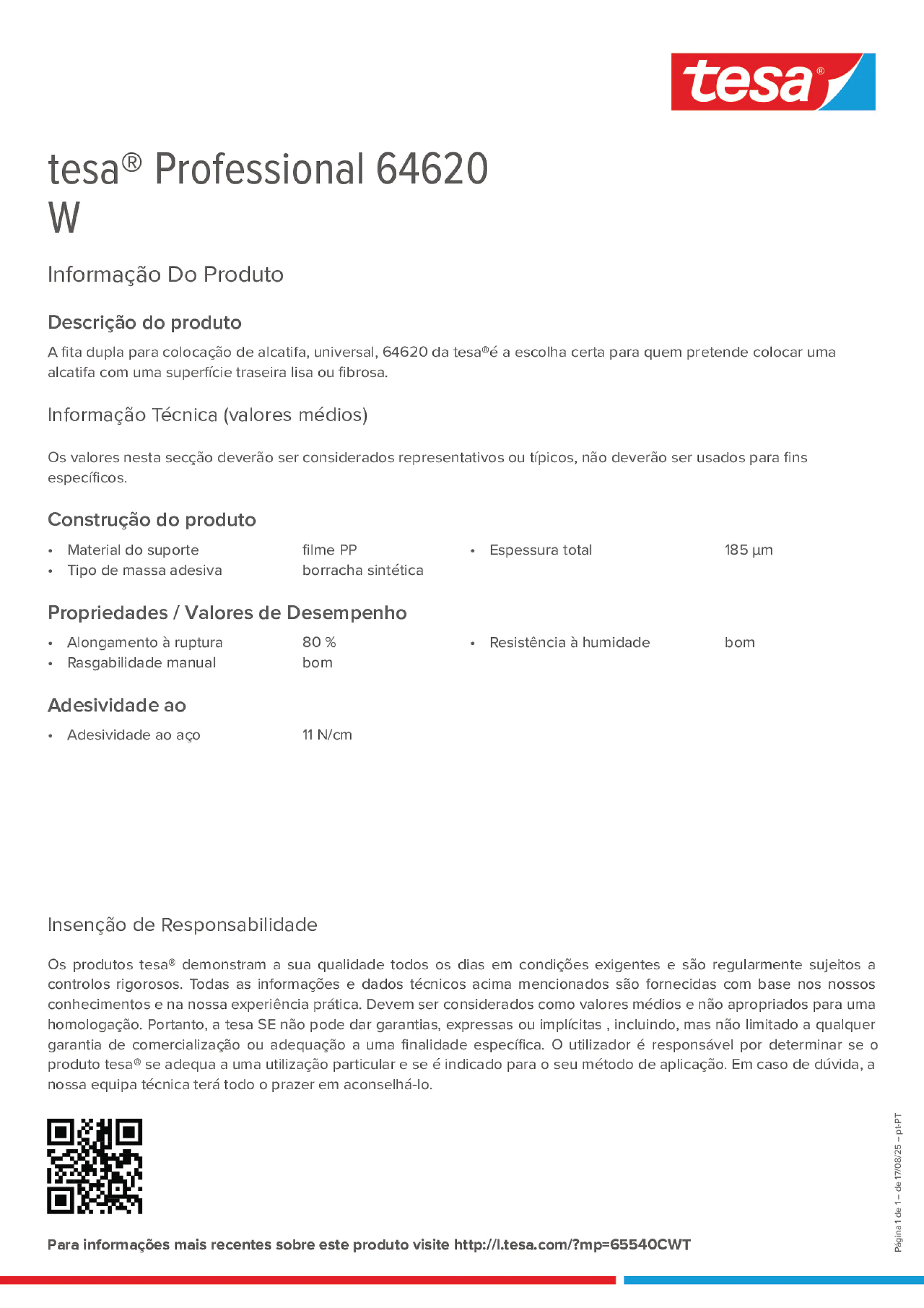 Product information_tesa® Professional 64620_pt-PT
