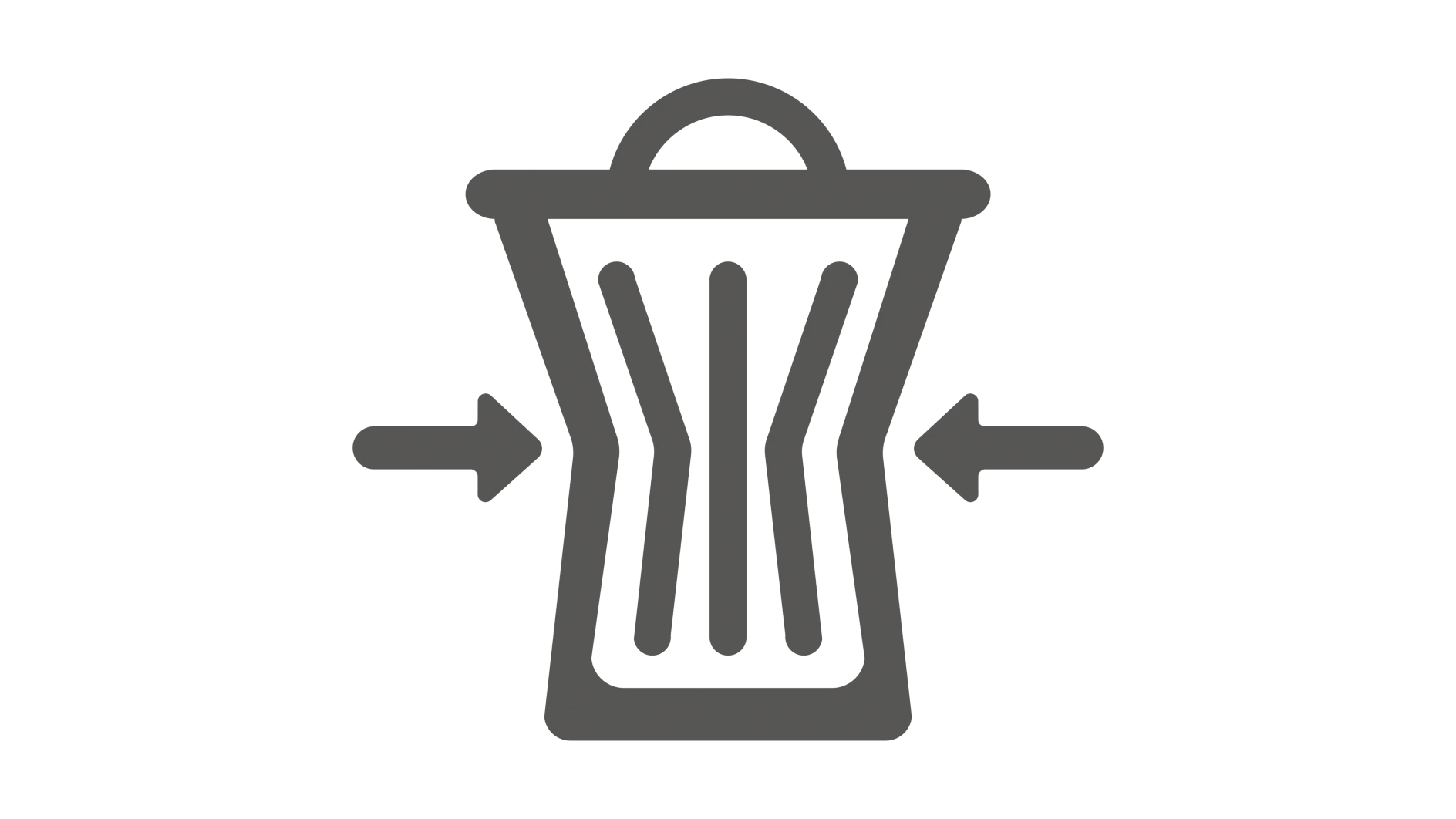 A gray icon depicting a trash bin with a lid, featuring curved vertical lines suggesting compression. Two arrows point inward from the sides towards the bin, indicating a compressing action. (Acest text a fost generat de inteligența artificială)