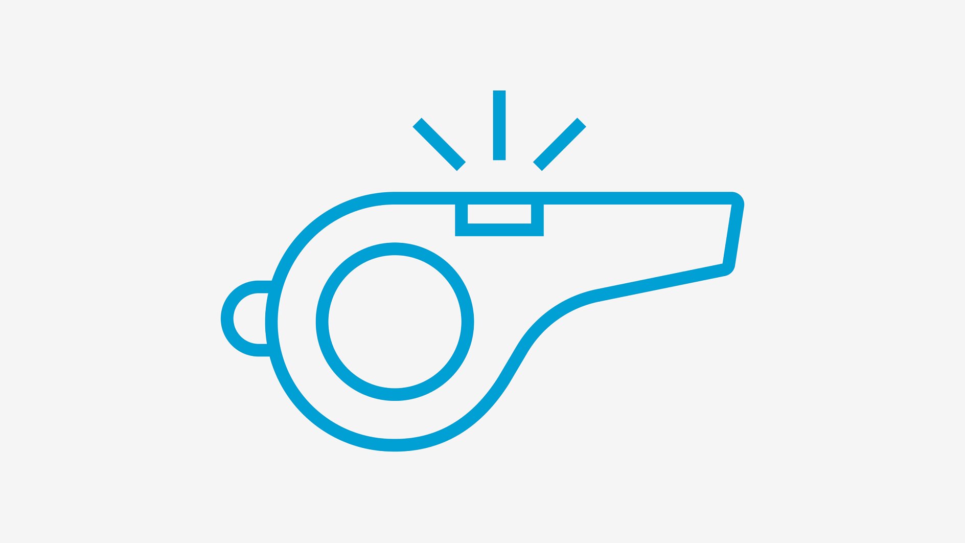 A simple blue outline illustration of a whistle emitting sound rays, positioned on a plain white background. (Acest text a fost generat de inteligența artificială)