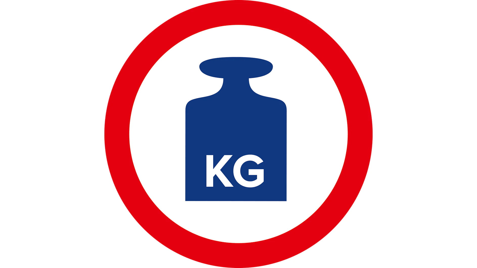 Un semn circular cu o margine roșie cu o pictogramă albastră de greutate în centru. Pictograma de greutate are scrise pe ea literele „KG”, indicând kilogramele. (This text has been generated by AI)