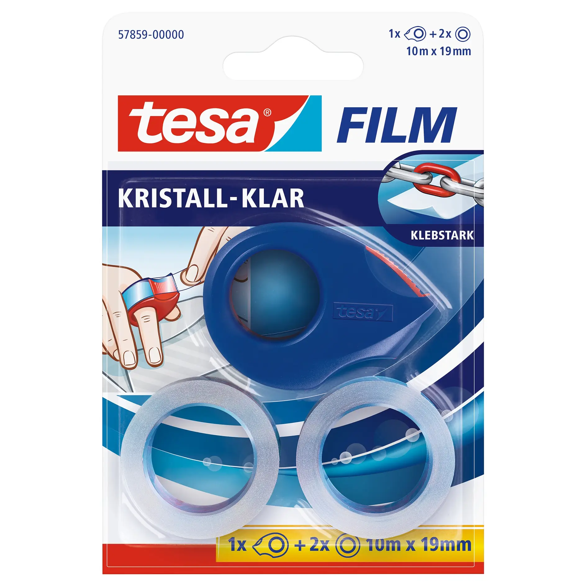 [en-en] 2 x tesafilm Crystal Clear 10m x 19mm + Mini Dispenser, Blister