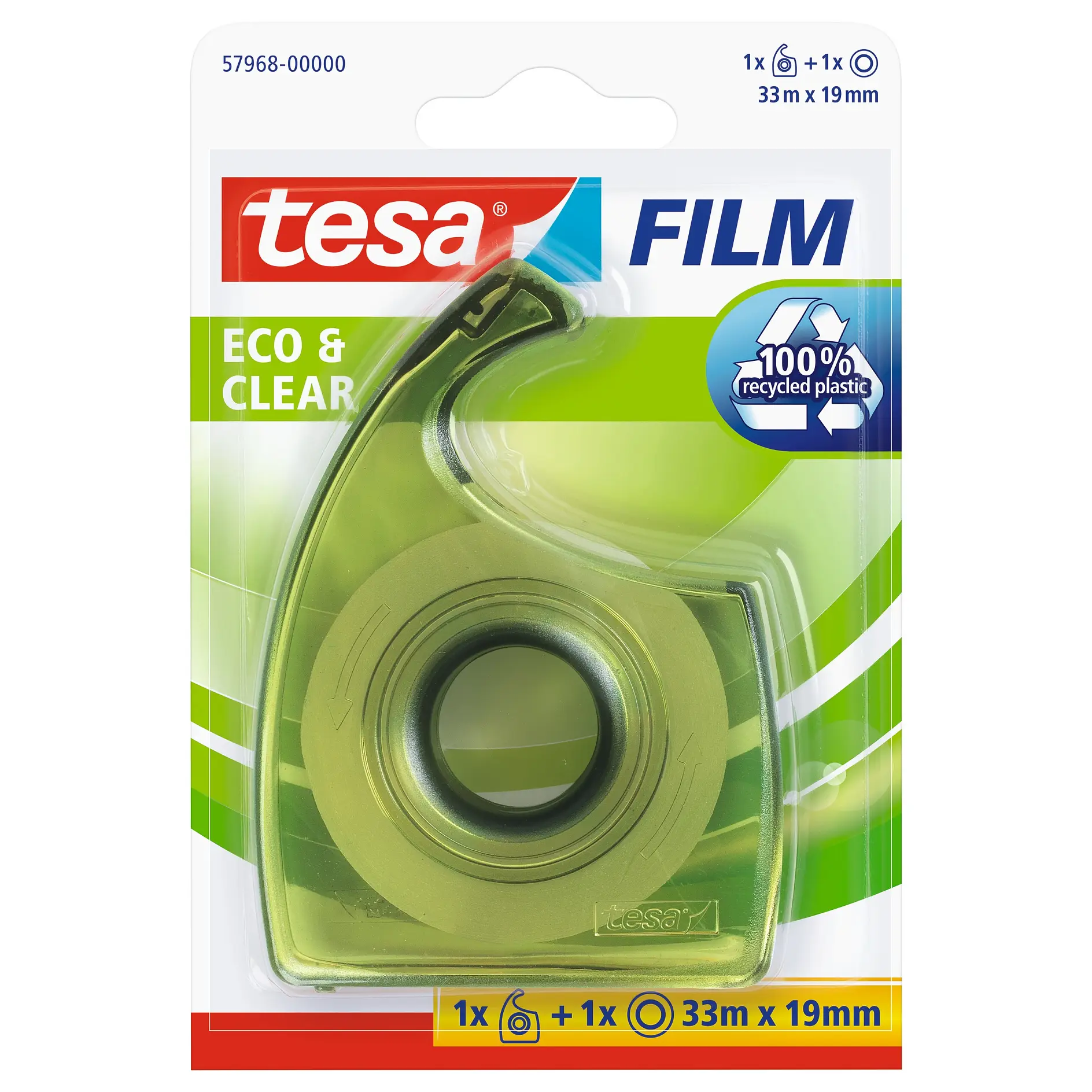 [en-en] 1 x tesafilm Eco&amp;Clear 33m x 19mm + Hand Dispenser, Green, Empty, Blister