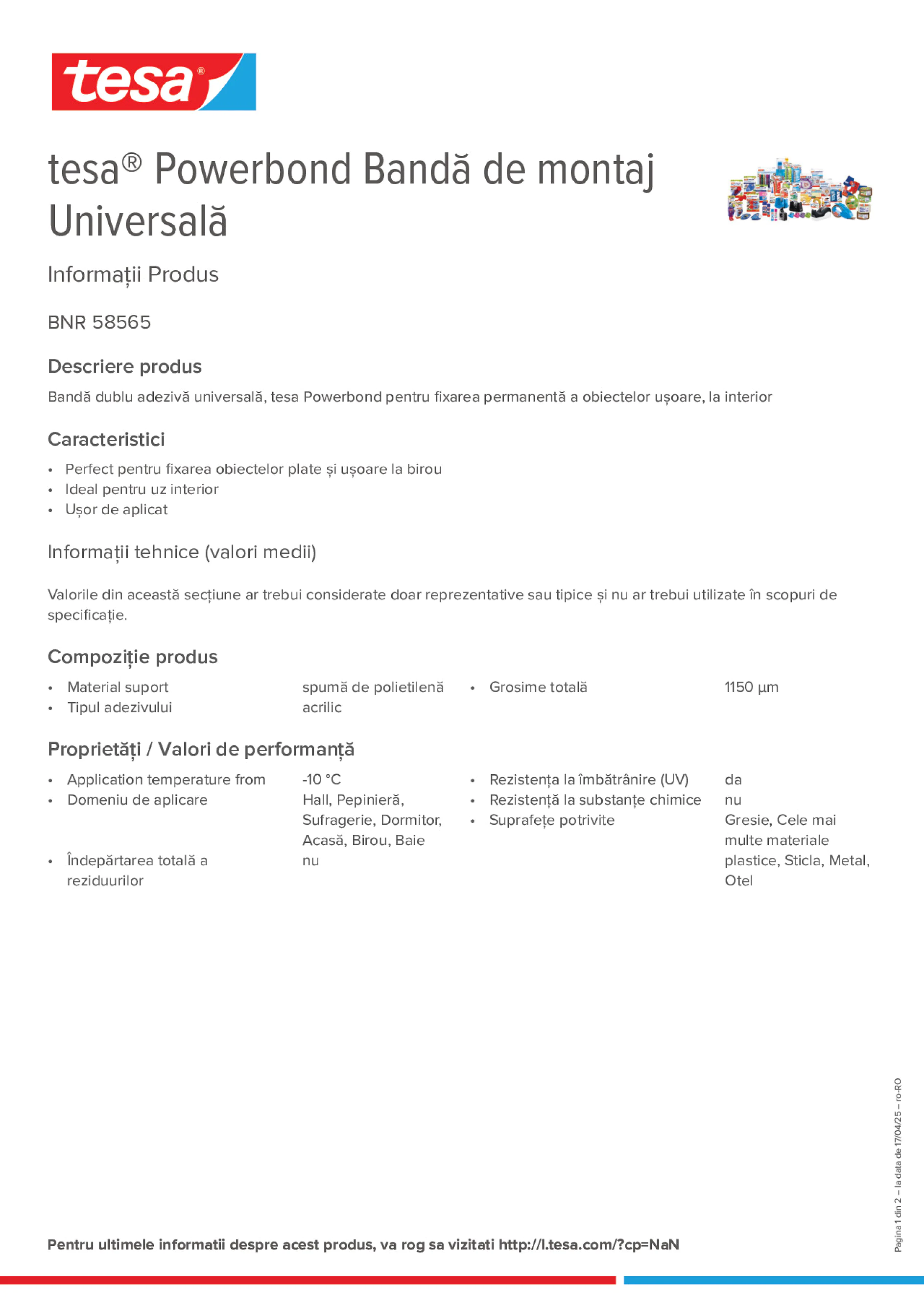 Product information_tesa® Powerbond 58565_ro-RO