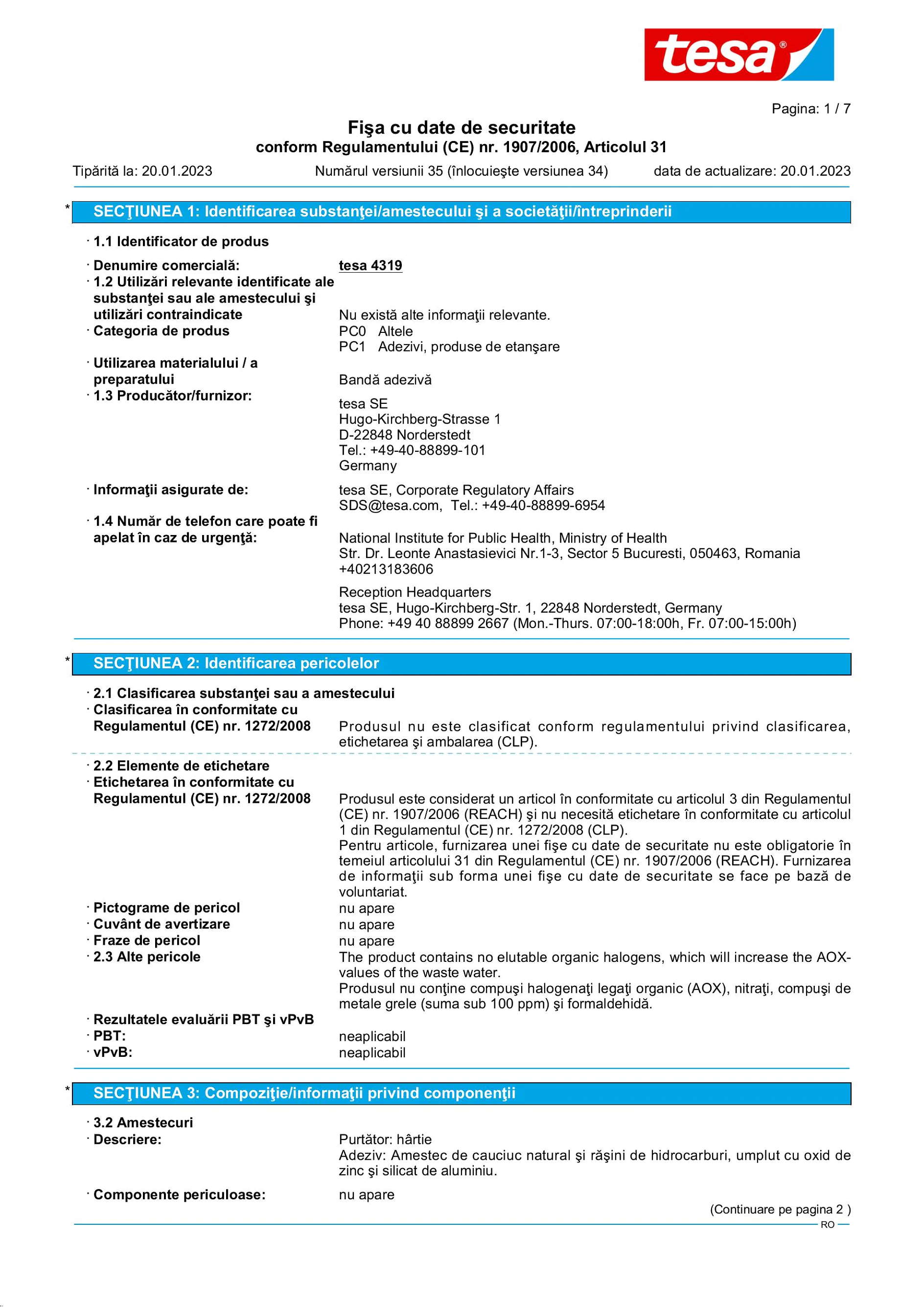 Safety data sheet_tesa® Professional 04319_ro-RO_v35