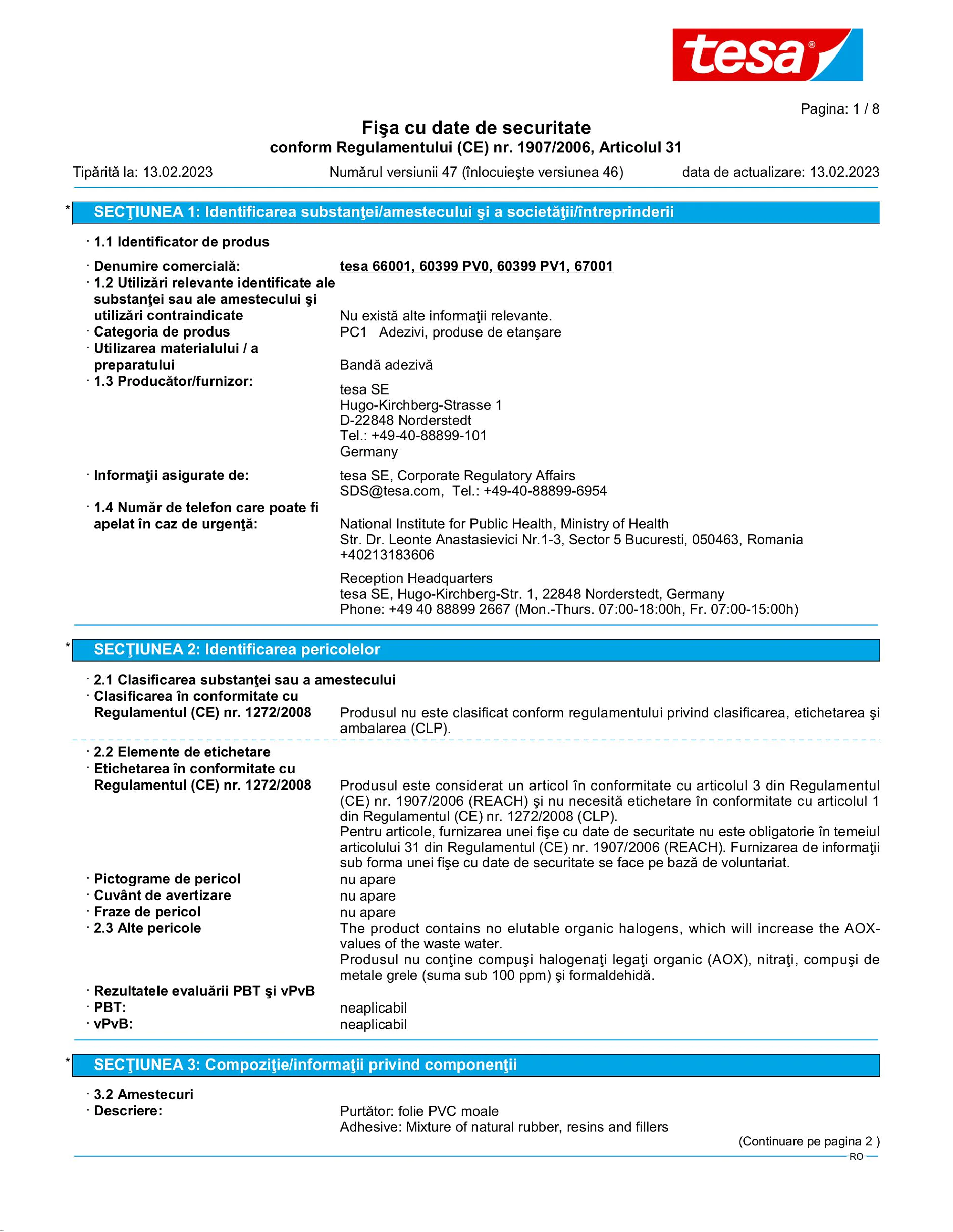 Safety data sheet_tesa® Professional 66001_ro-RO_v47