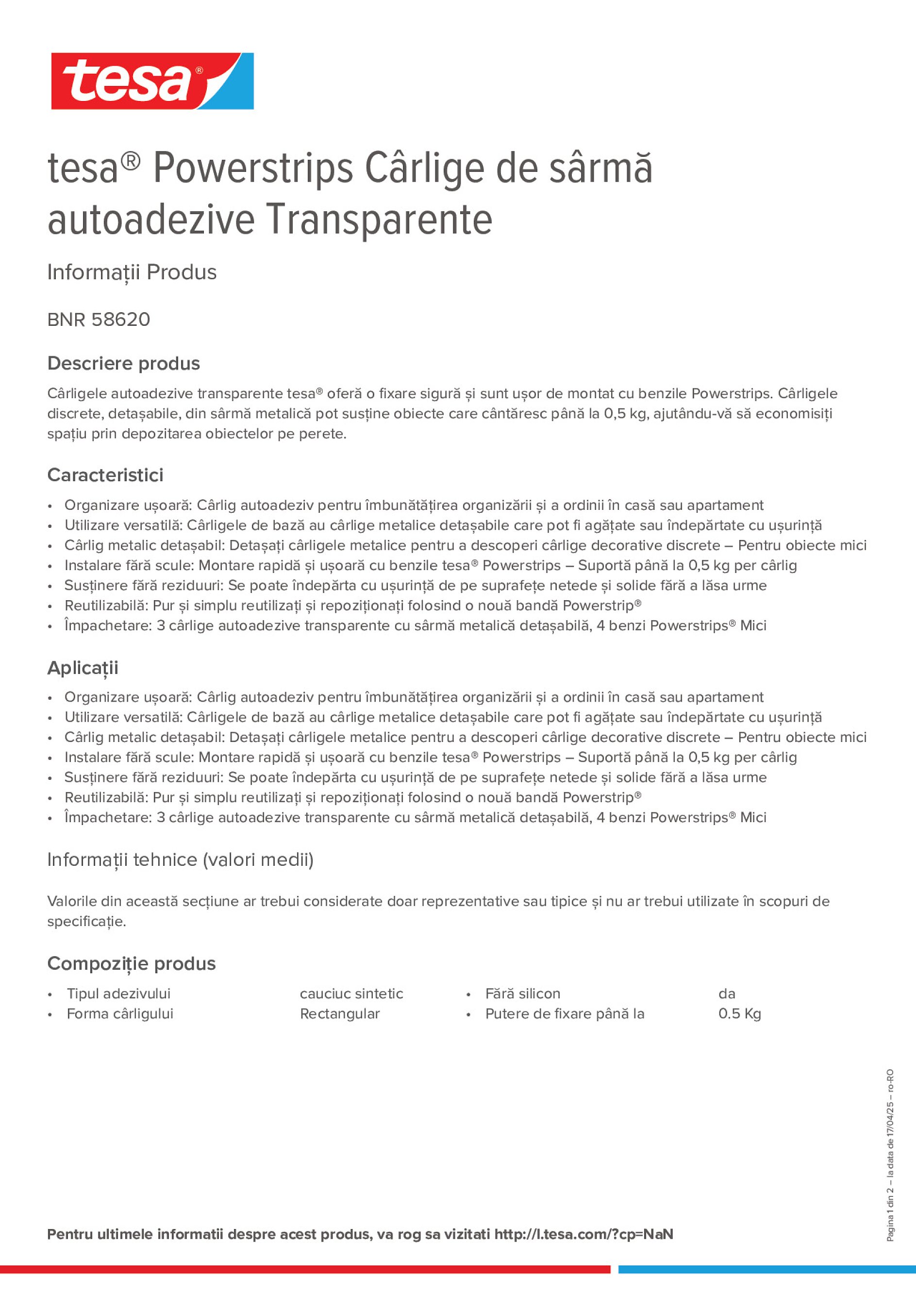 Product information_tesa® Powerstrips 58620_ro-RO