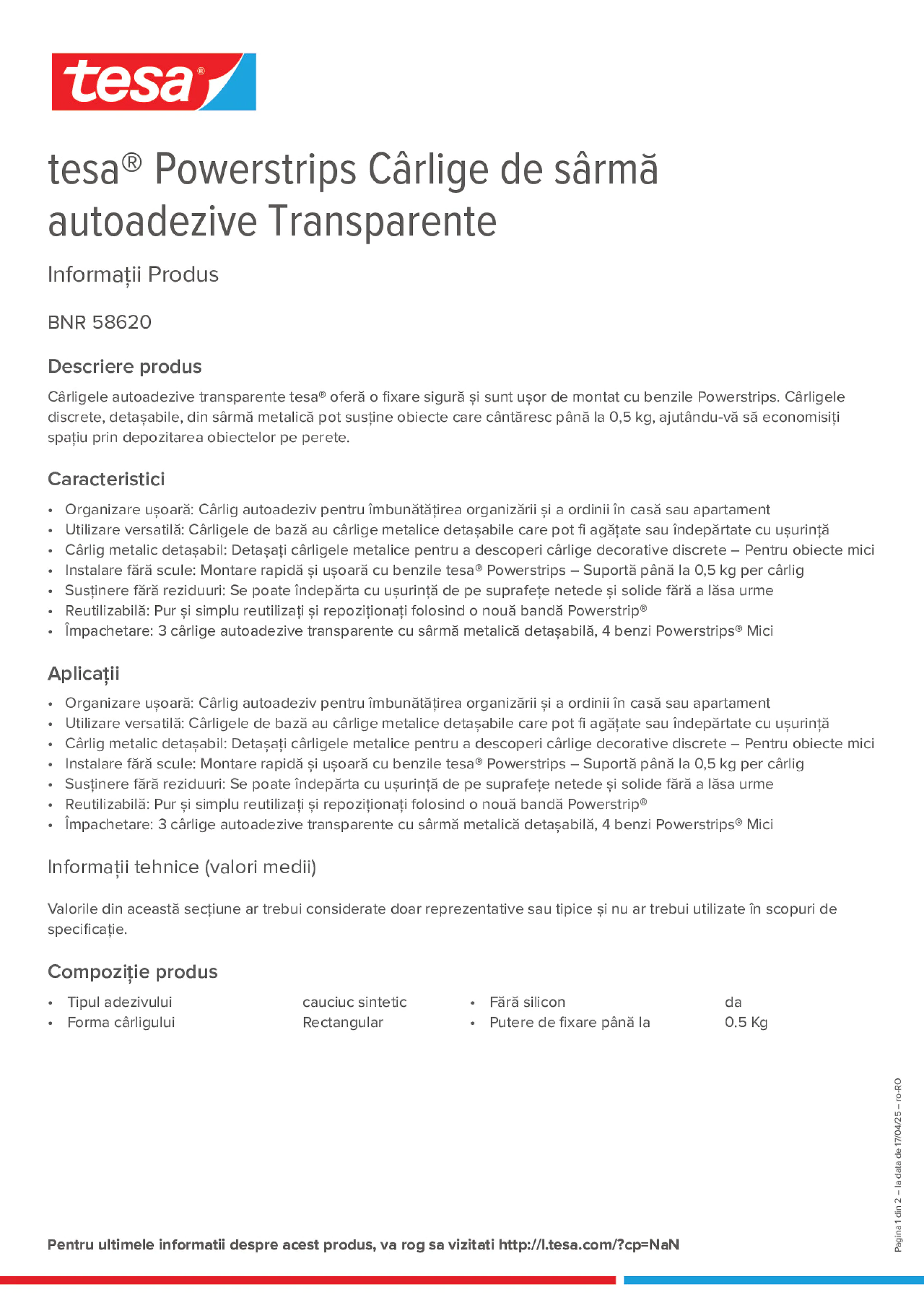 Product information_tesa® Powerstrips 58620_ro-RO