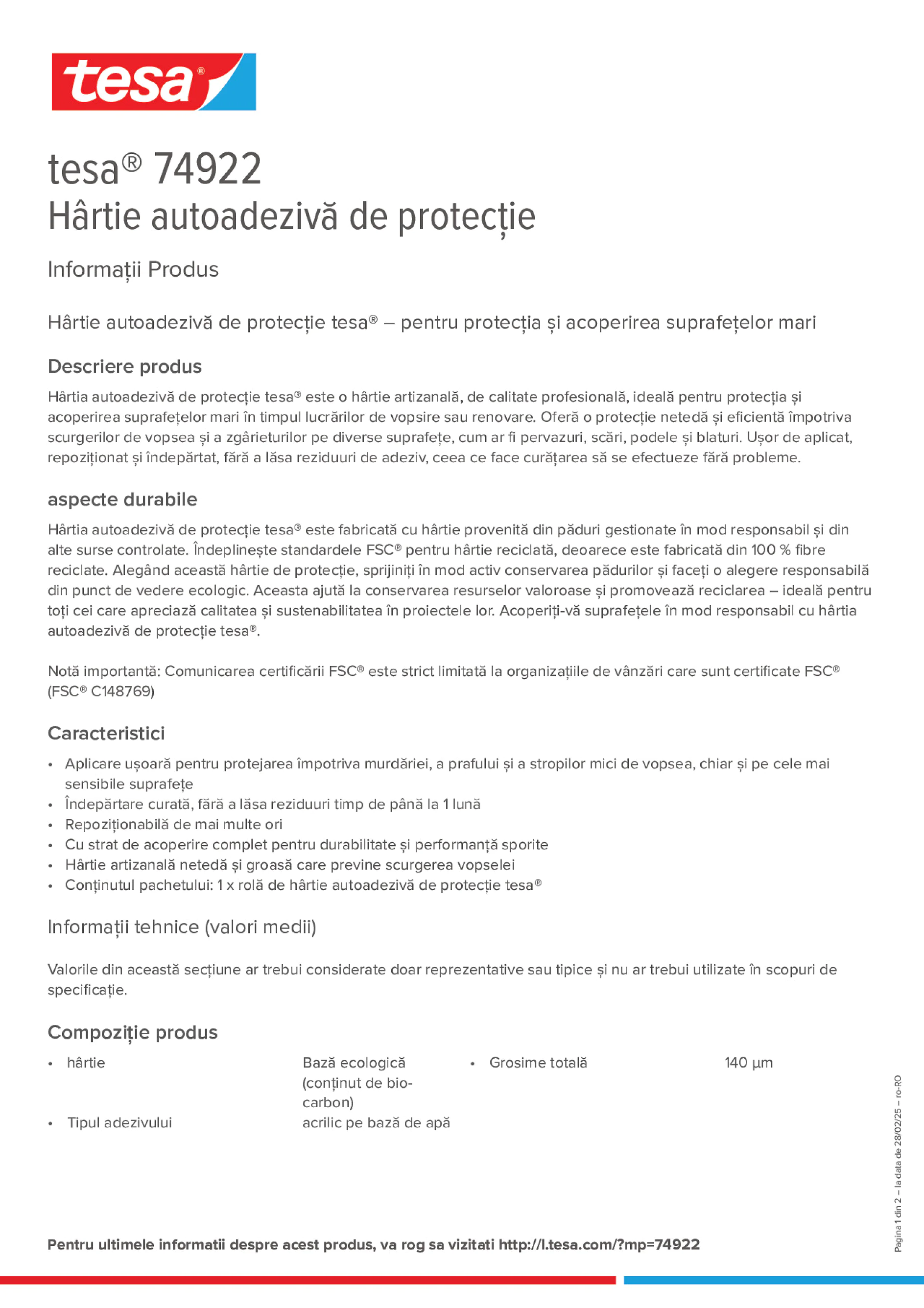 Product information_tesa® 74922_ro-RO