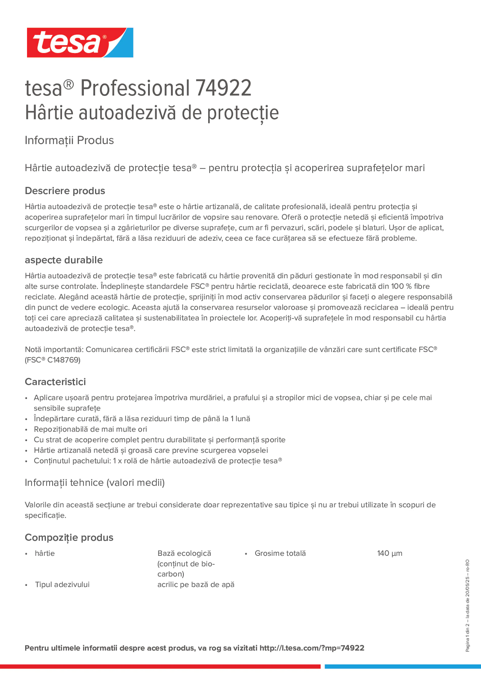 Product information_tesa® Professional 74922_ro-RO