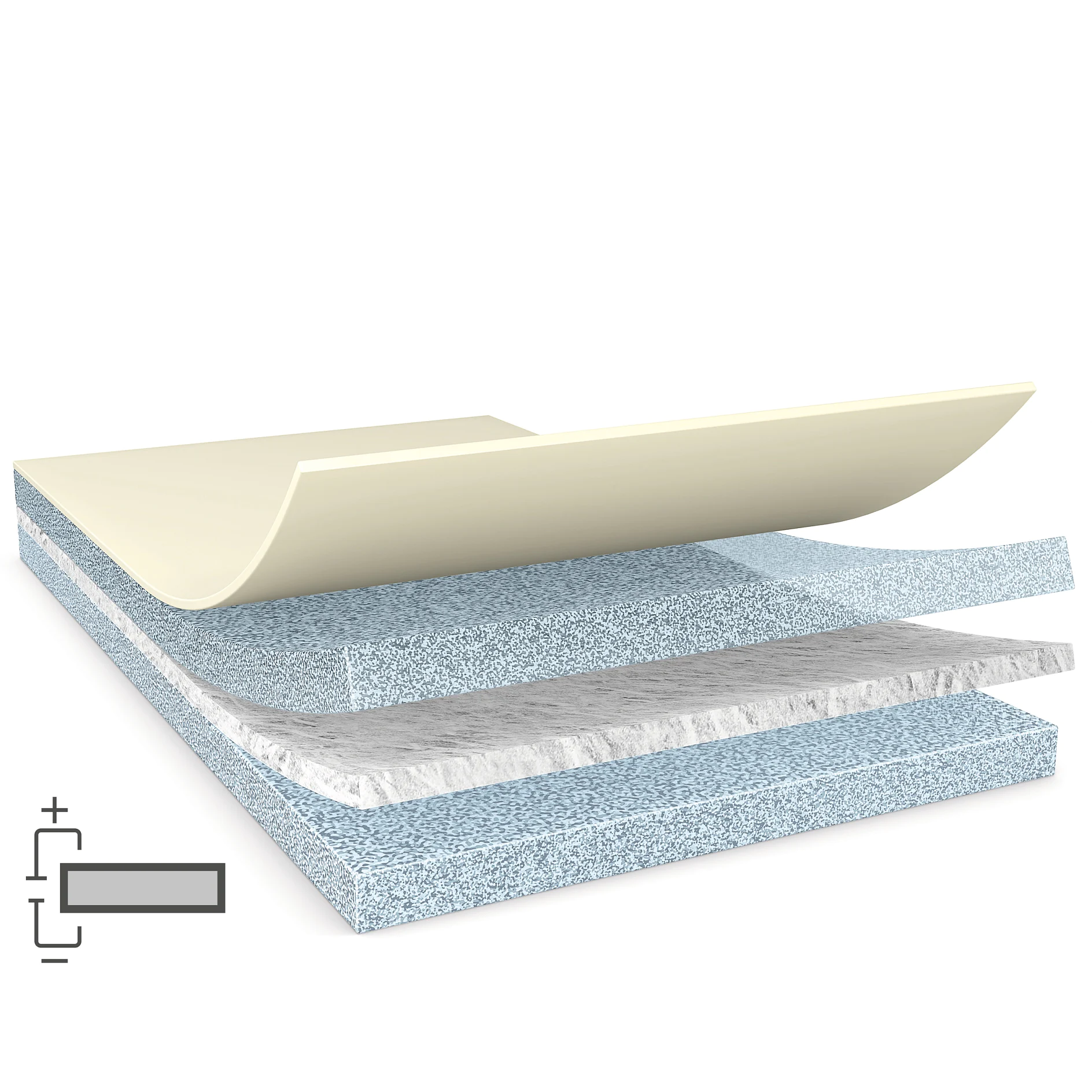 three-layer adhesive tape with a beige top layer, white middle layer, and blue bottom layer, isolated on white background, tesa logo (Acest text a fost generat de inteligența artificială)