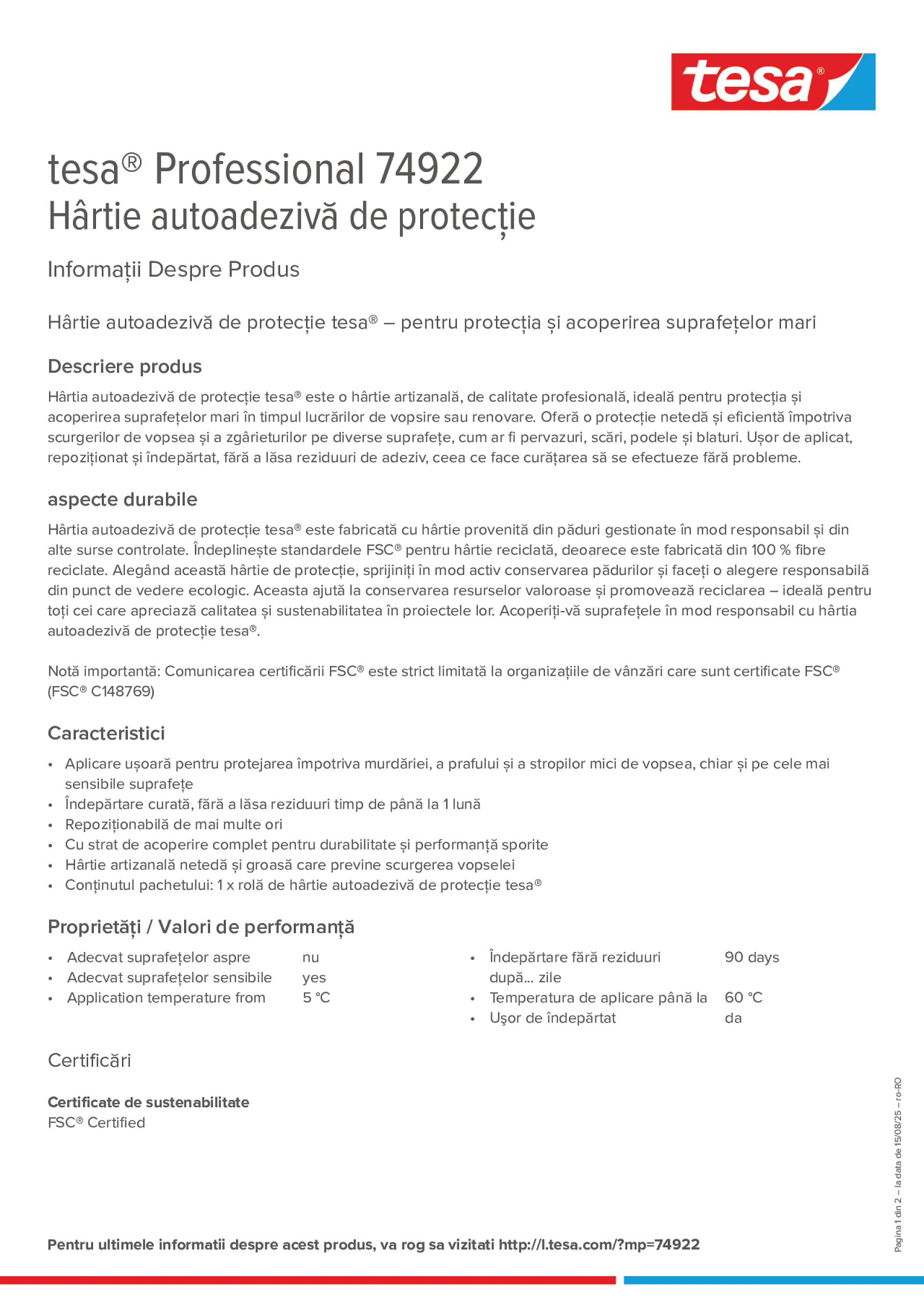 Product information_tesa® Professional 74922_ro-RO