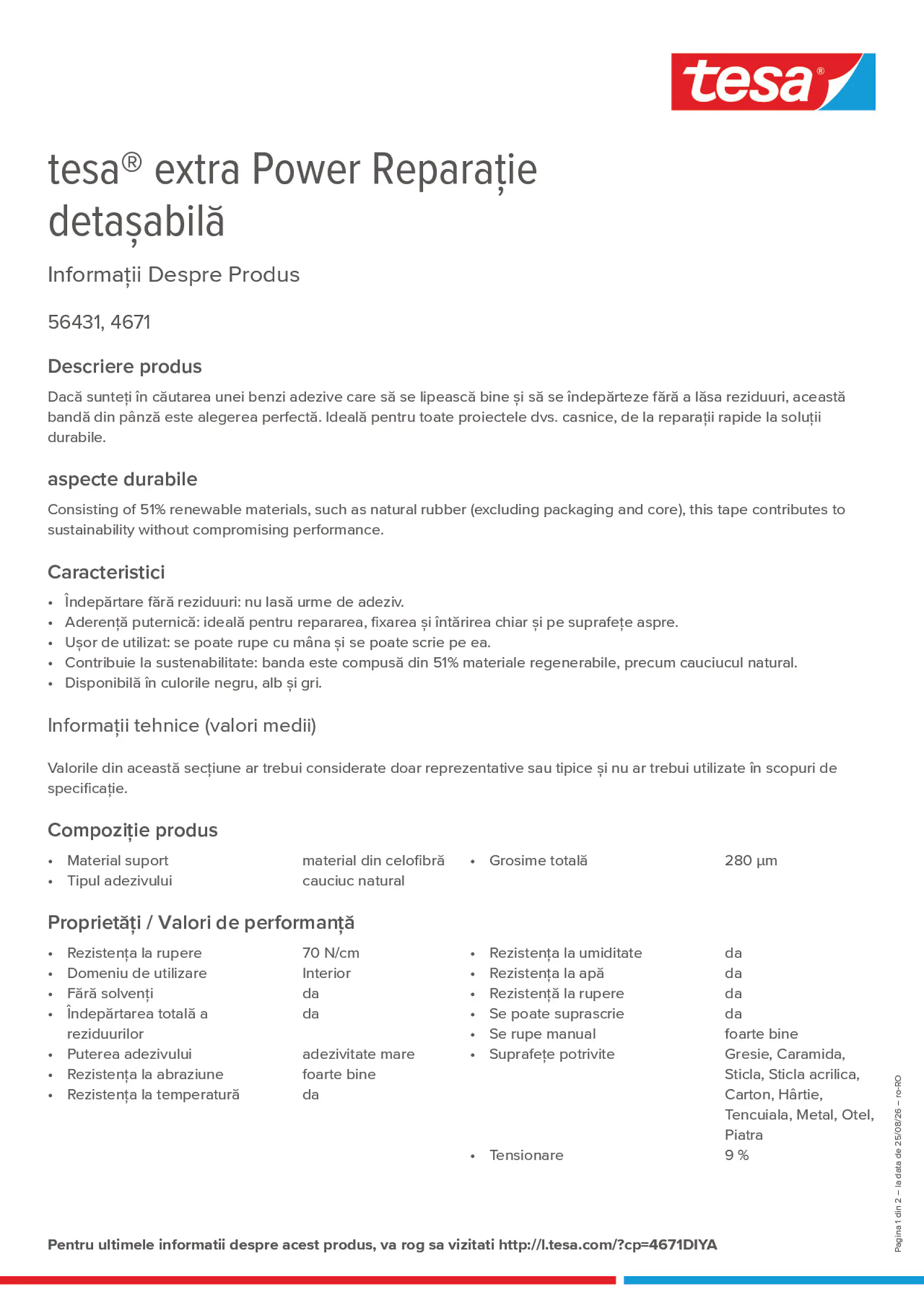 Product information_tesa® extra Power 4671DIYA_ro-RO