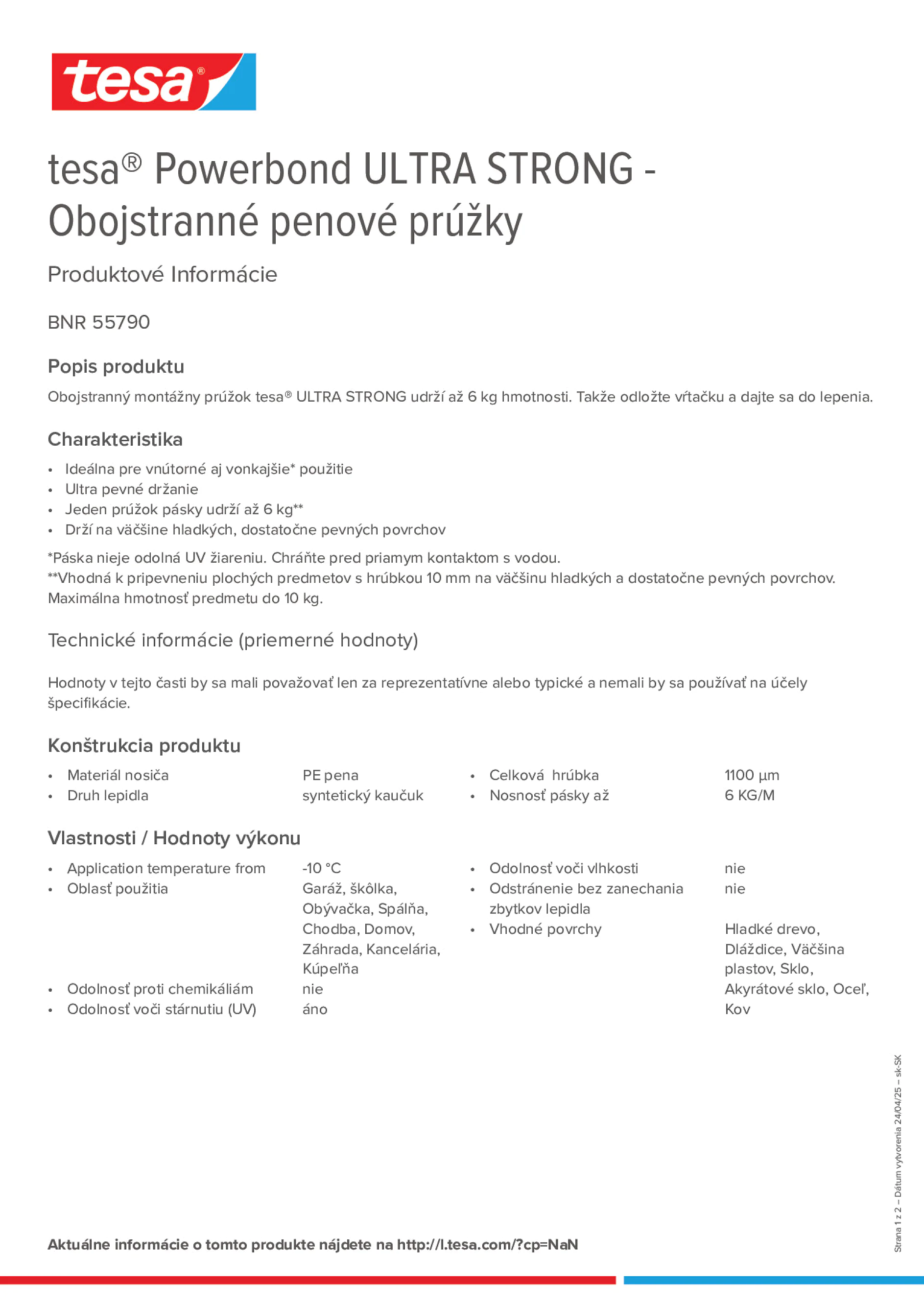 Product information_tesa® Powerbond 55790_sk-SK