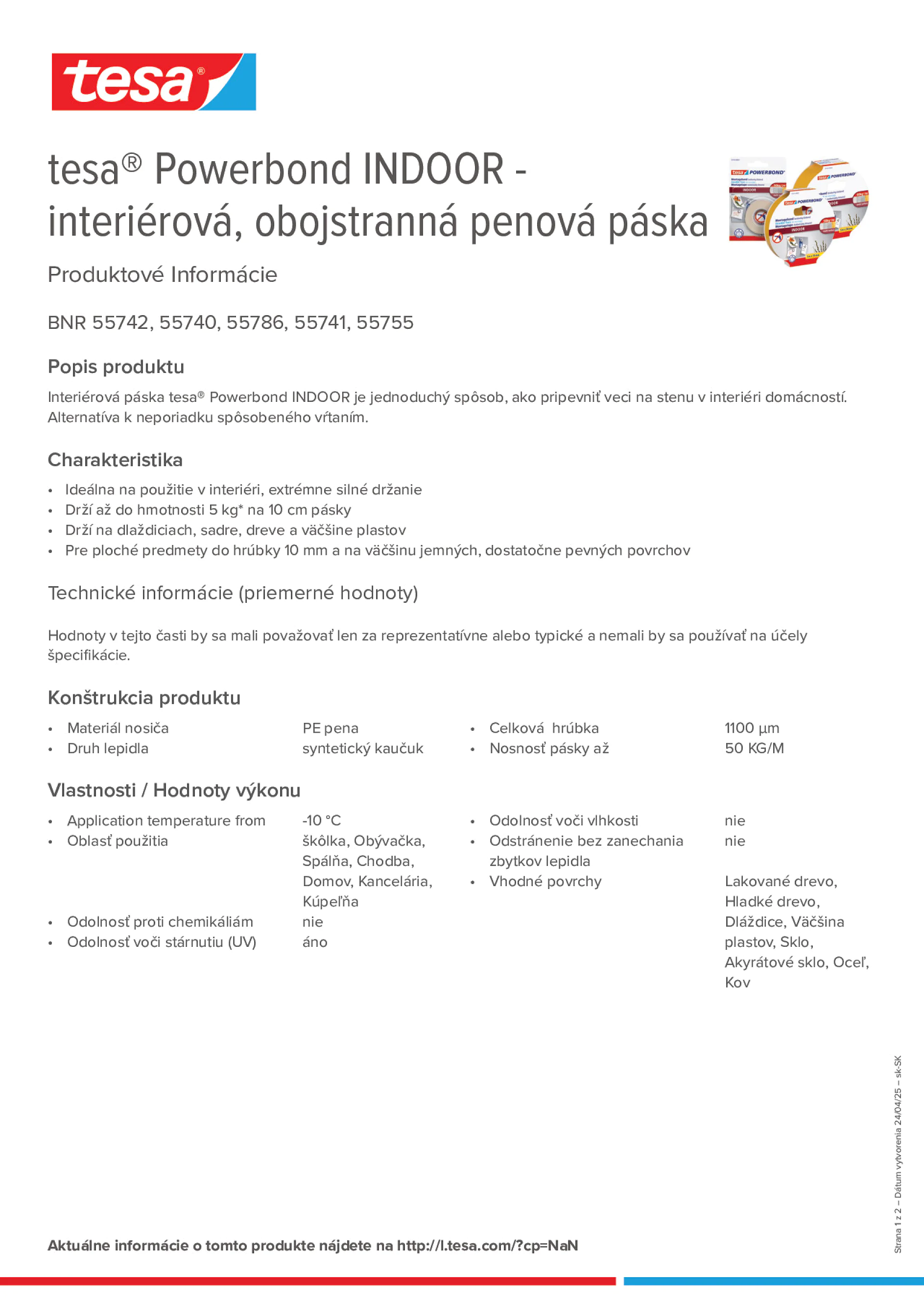 Product information_tesa® Powerbond 55740_sk-SK