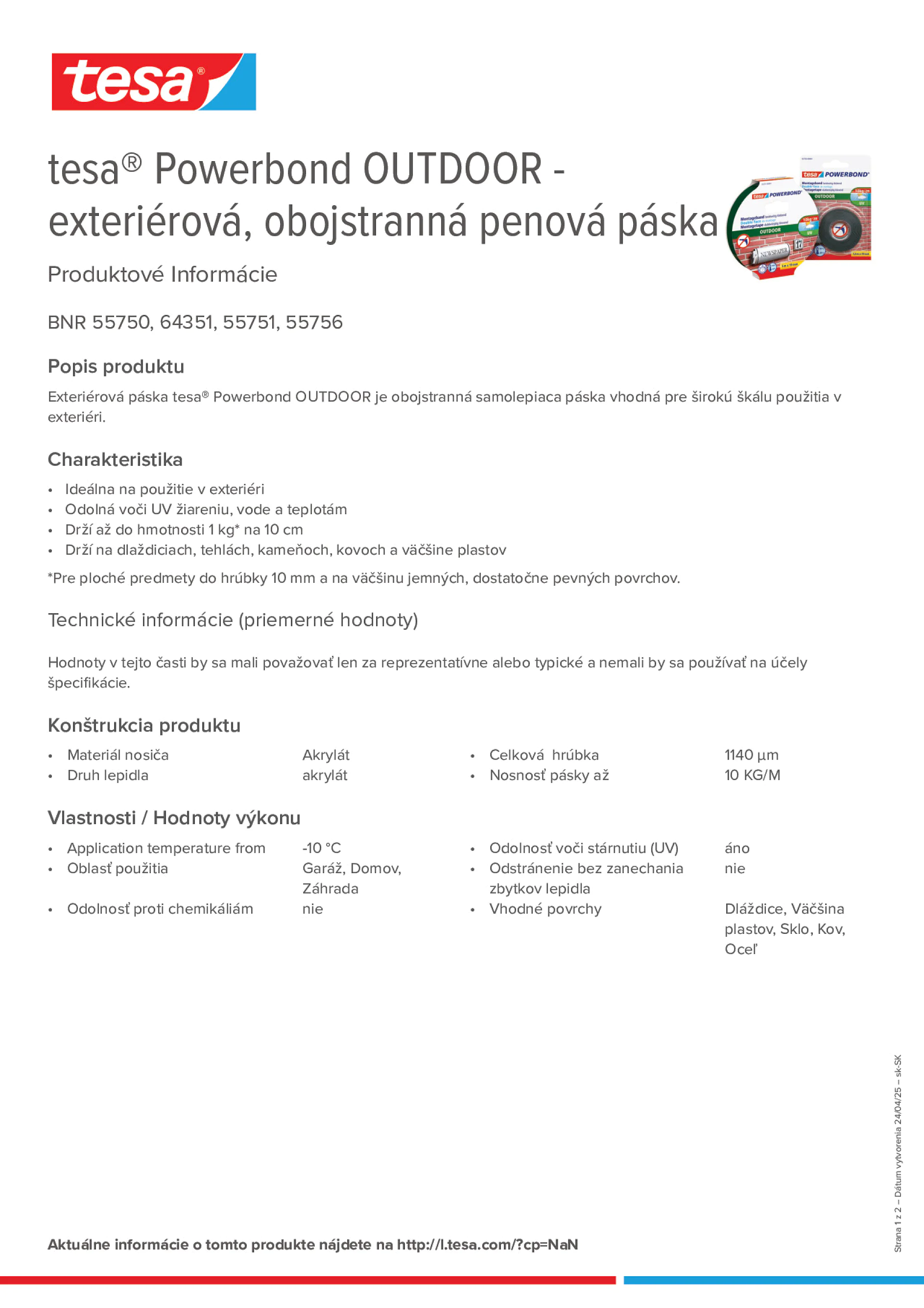 Product information_tesa® Powerbond 55751_sk-SK