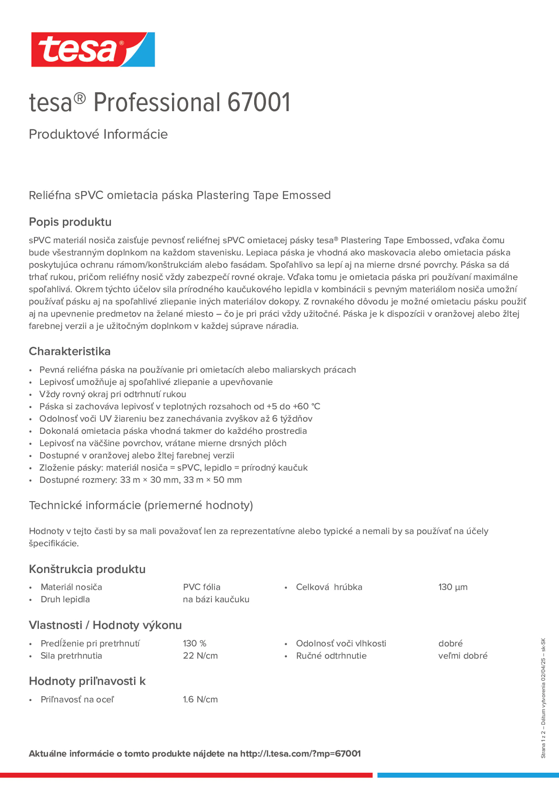 Product information_tesa® Professional 67001_sk-SK