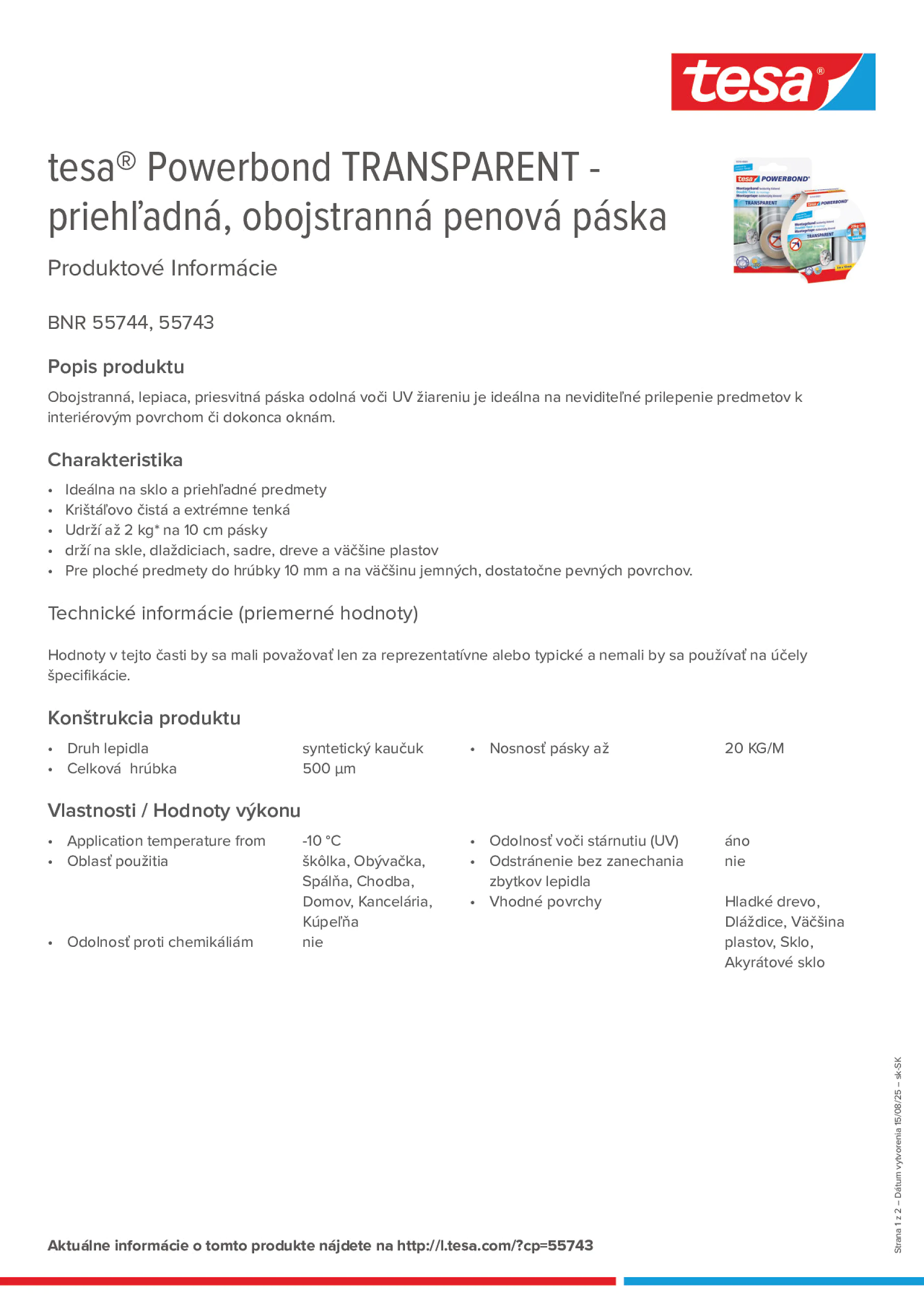 Product information_tesa® Powerbond 55744_sk-SK