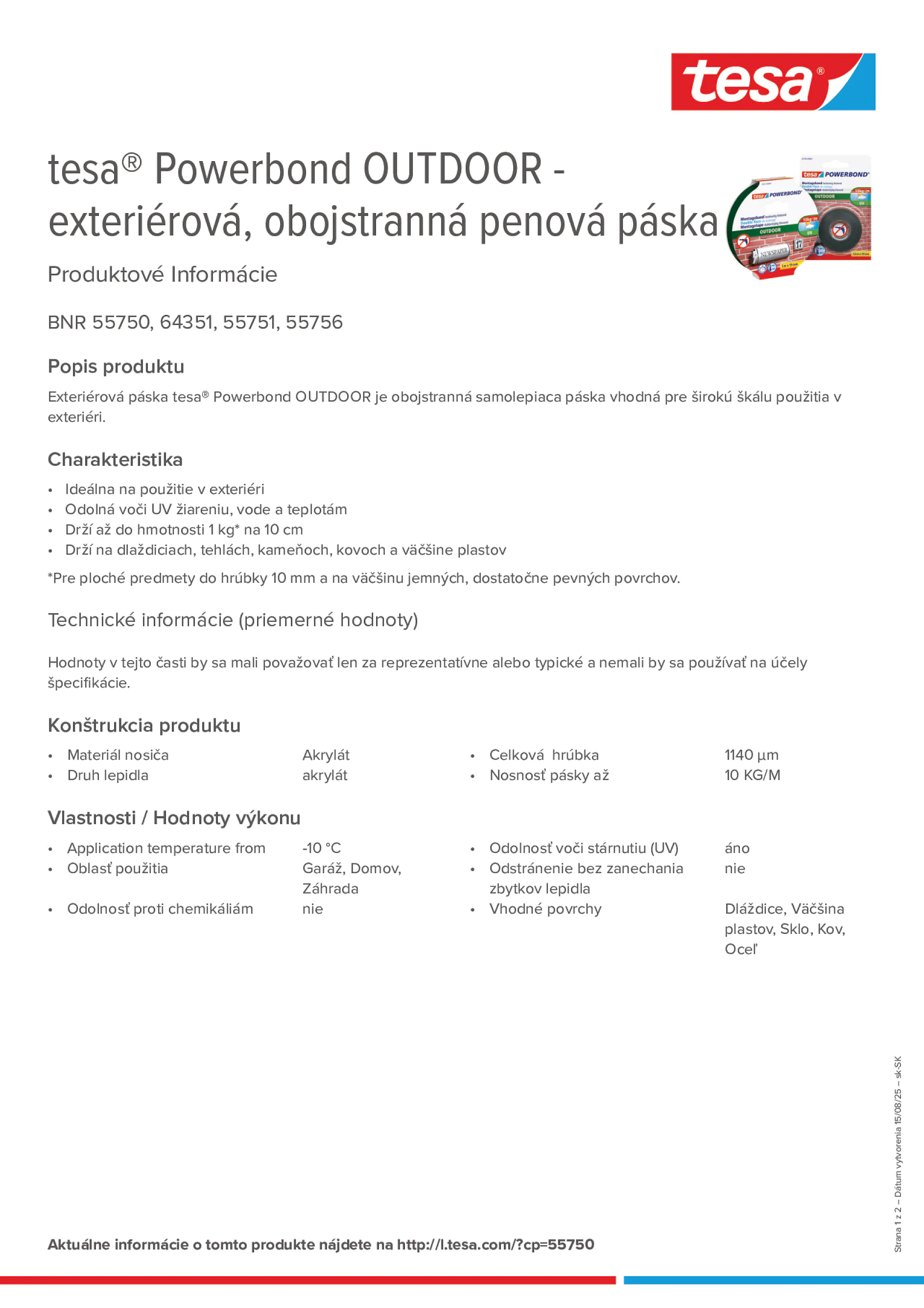Product information_tesa® Powerbond 55751_sk-SK