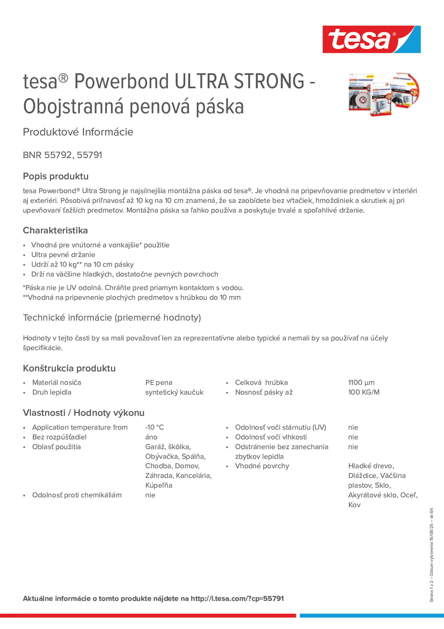 Product information_tesa® Powerbond 55791_sk-SK