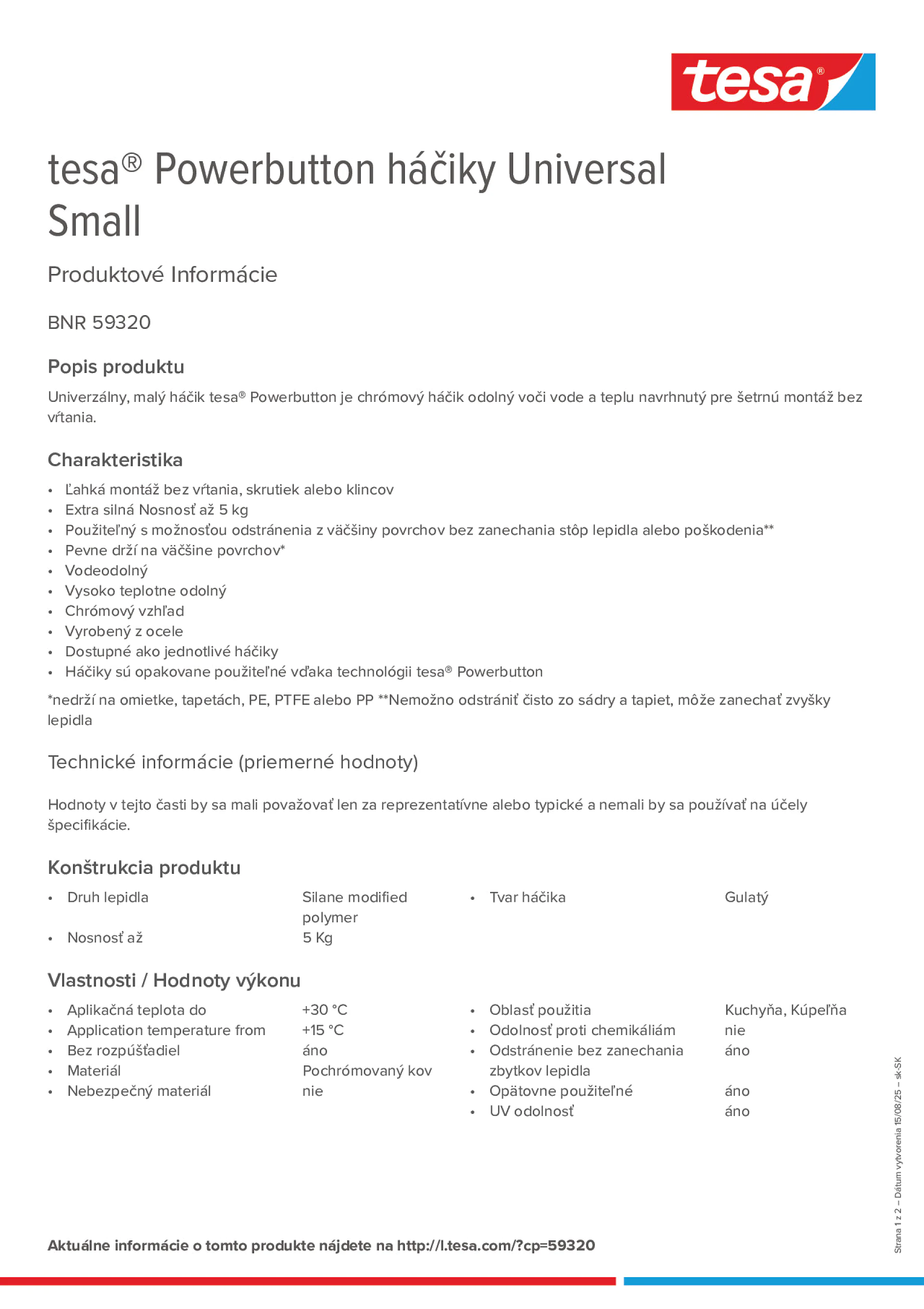 Product information_tesa® Powerbutton 59320_sk-SK Product information_tesa® Powerbutton 59320_sk-SK