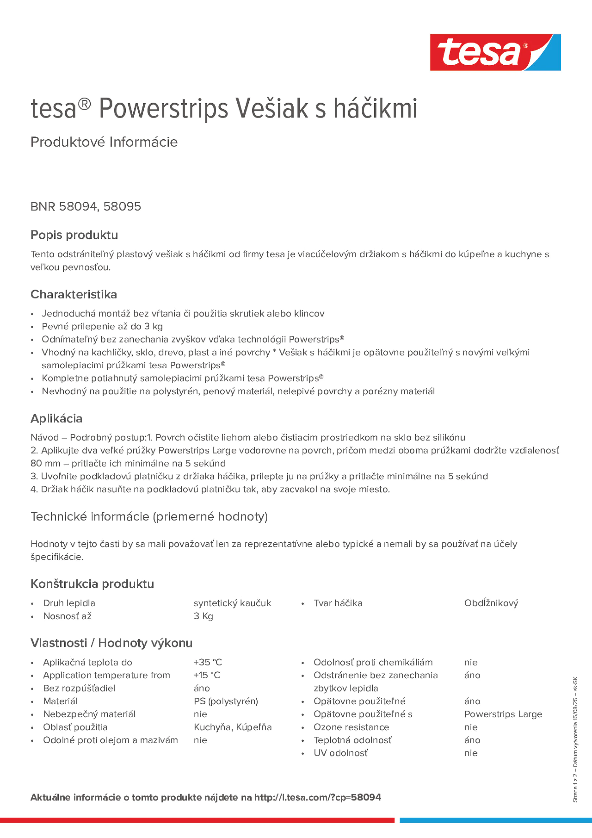 Product information_tesa® Powerstrips 58095_sk-SK Product information_tesa® Powerstrips 58095_sk-SK